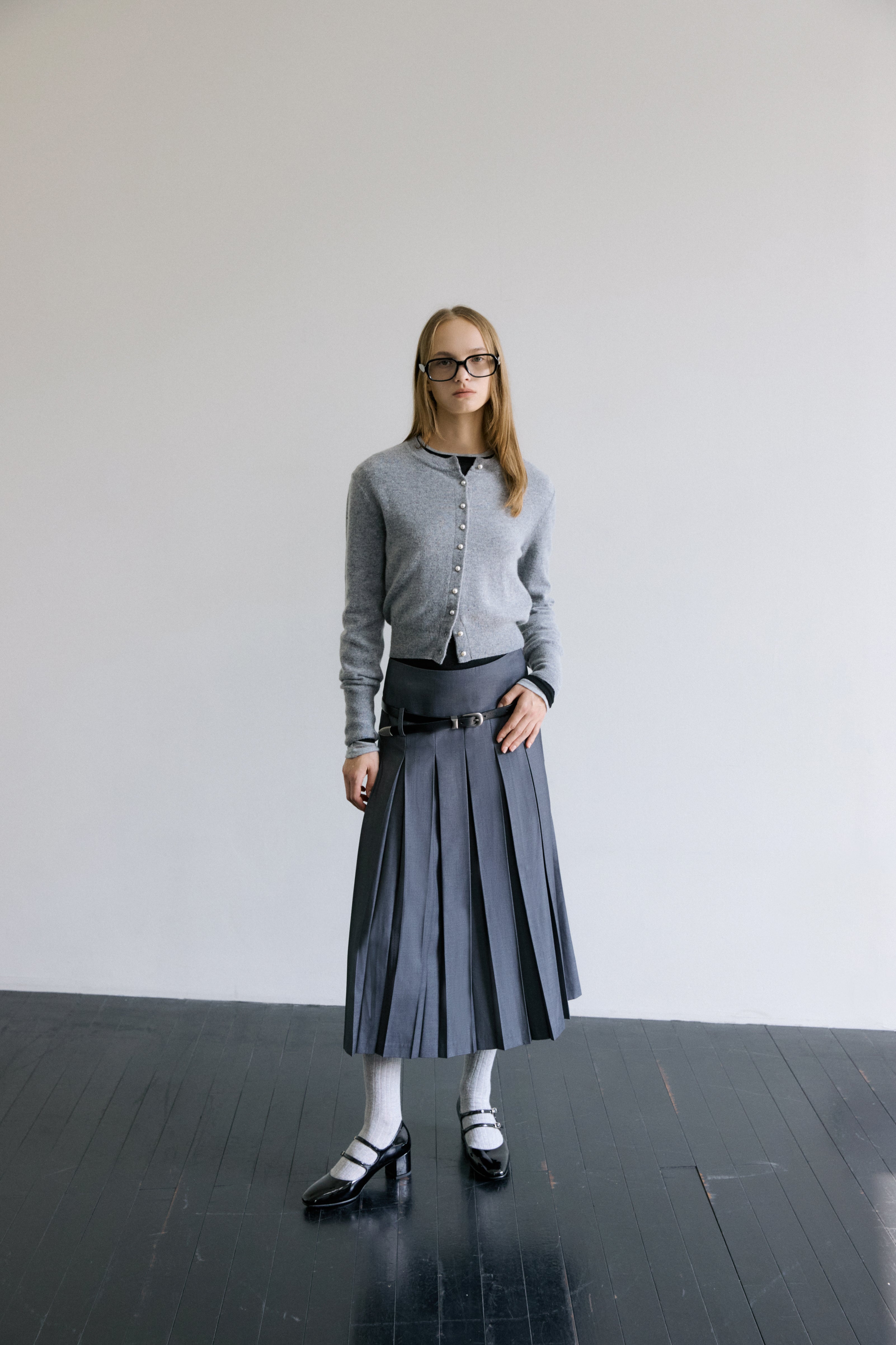 PEARLY BUTTON WOOL CARDIGAN_GRIS