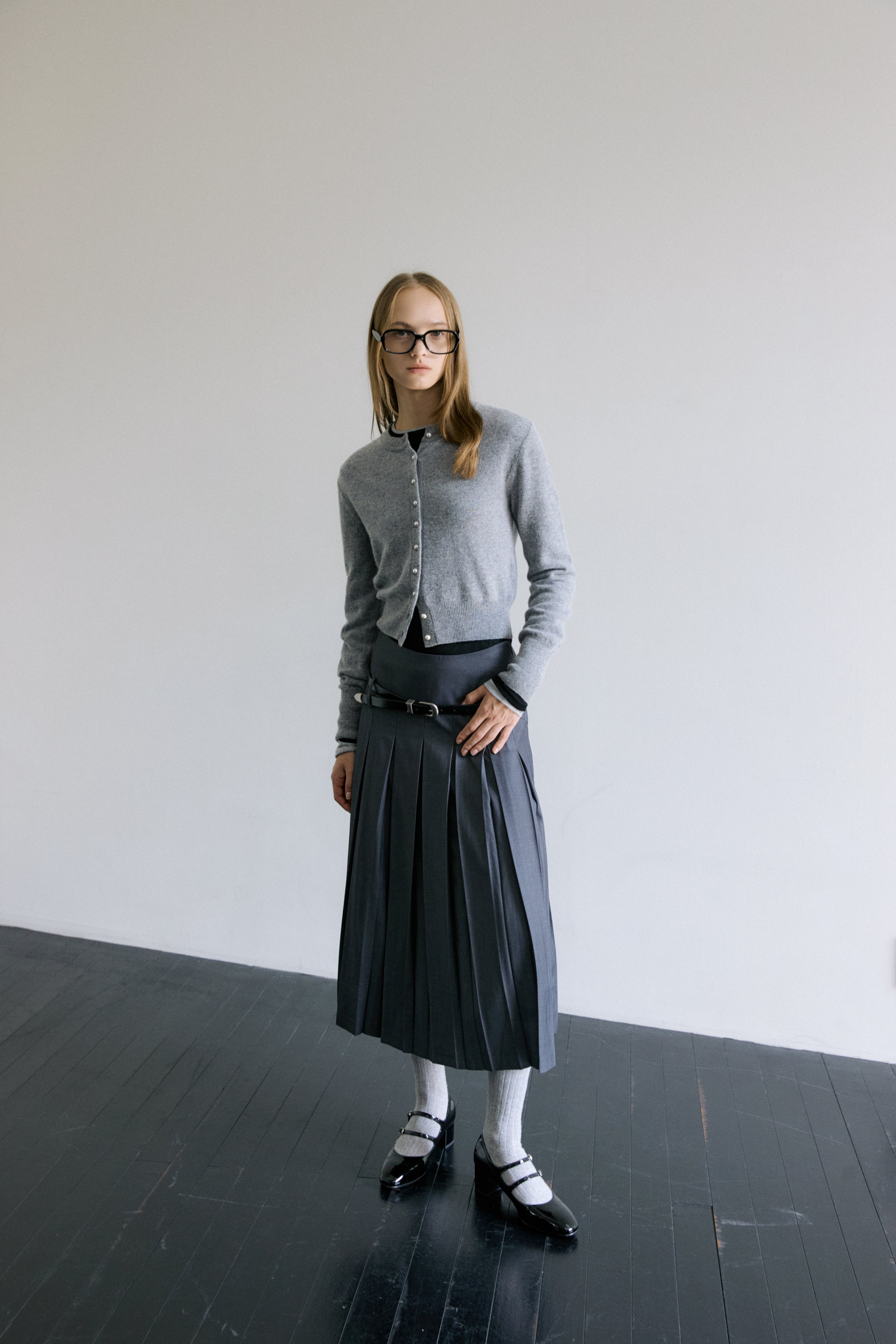 PEARLY BUTTON WOOL CARDIGAN_GRIS
