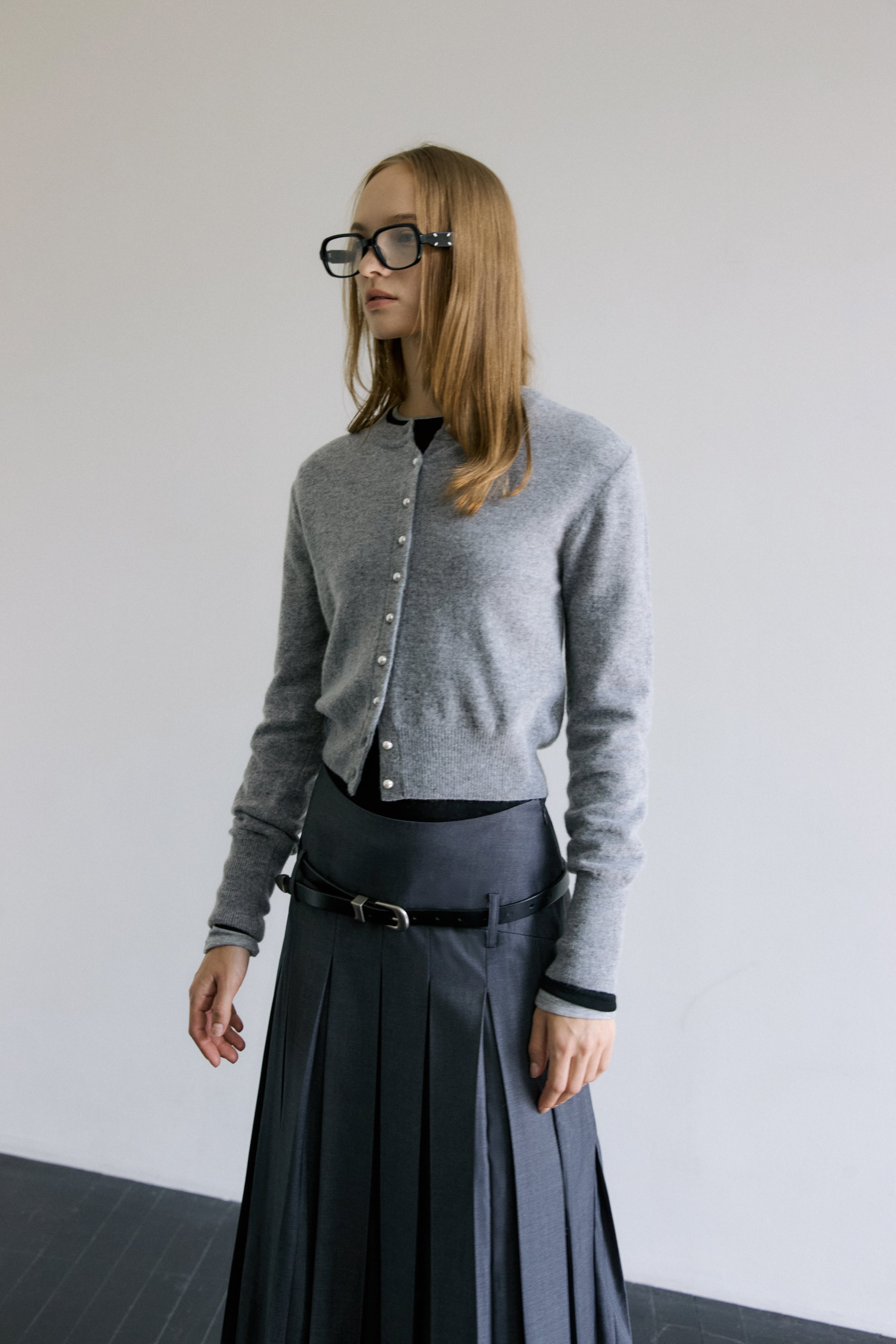 PEARLY BUTTON WOOL CARDIGAN_GRIS