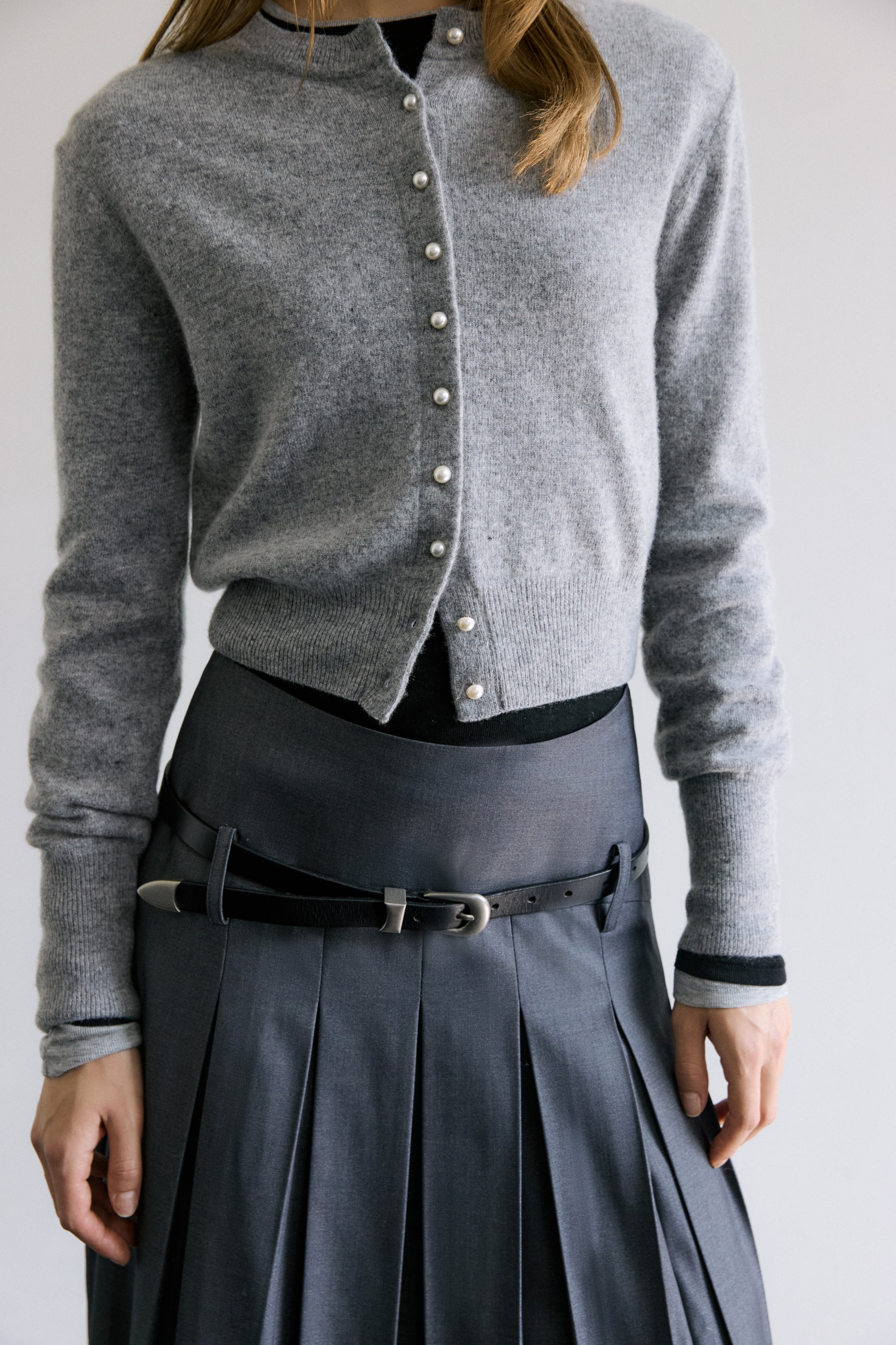 PEARLY BUTTON WOOL CARDIGAN_GRIS