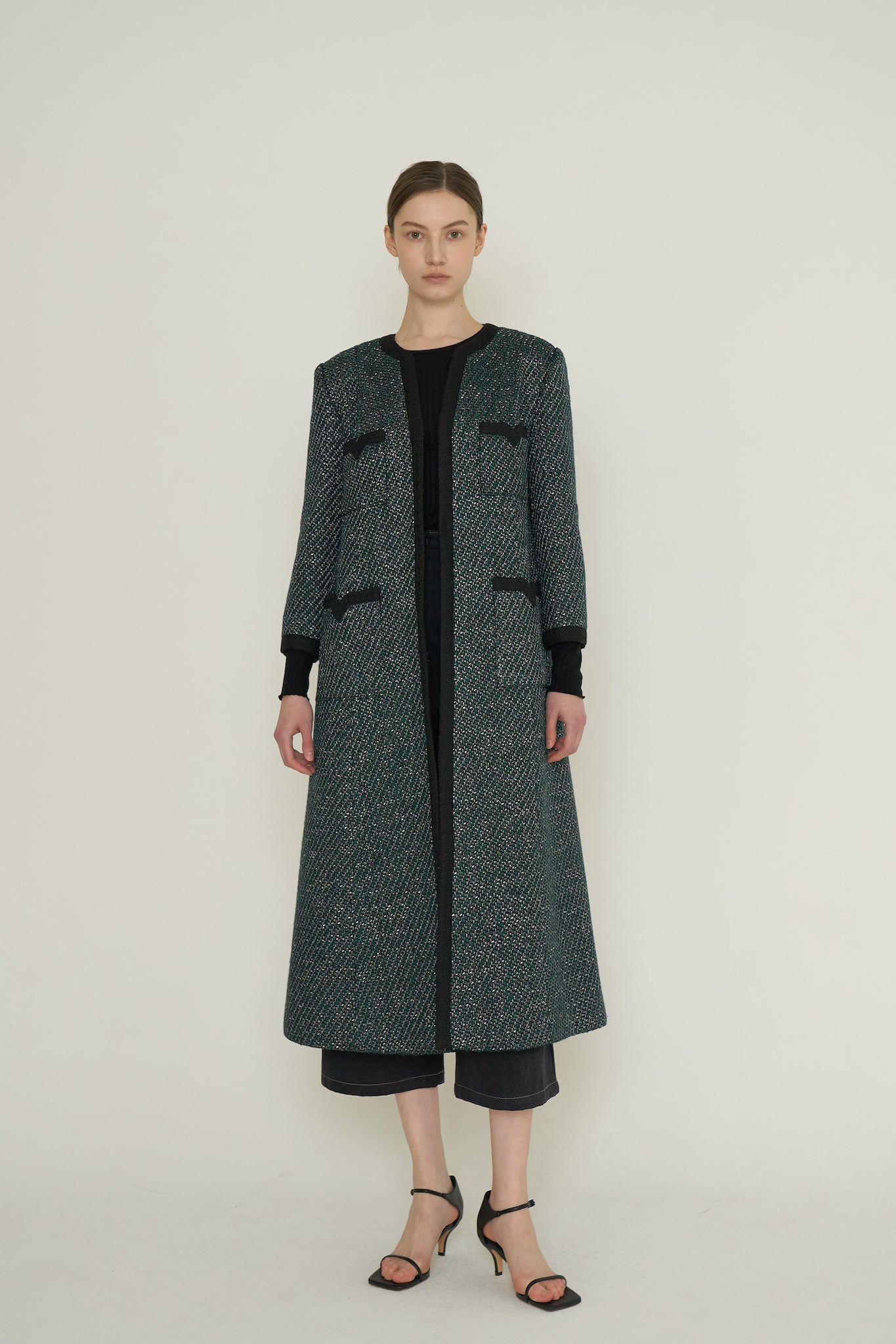 MANTEAU COL V EN TWEED_VERT