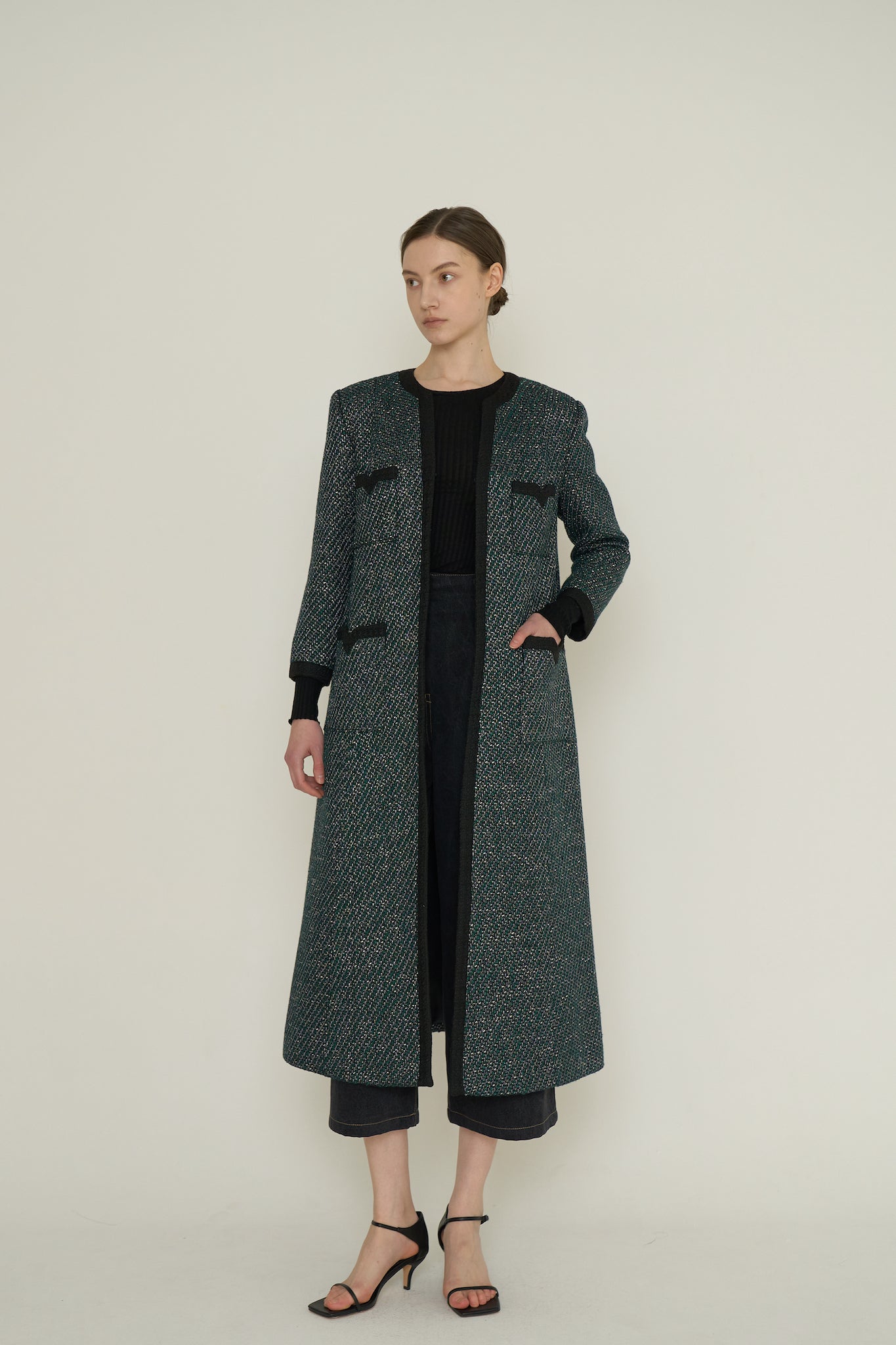 MANTEAU COL V EN TWEED_VERT