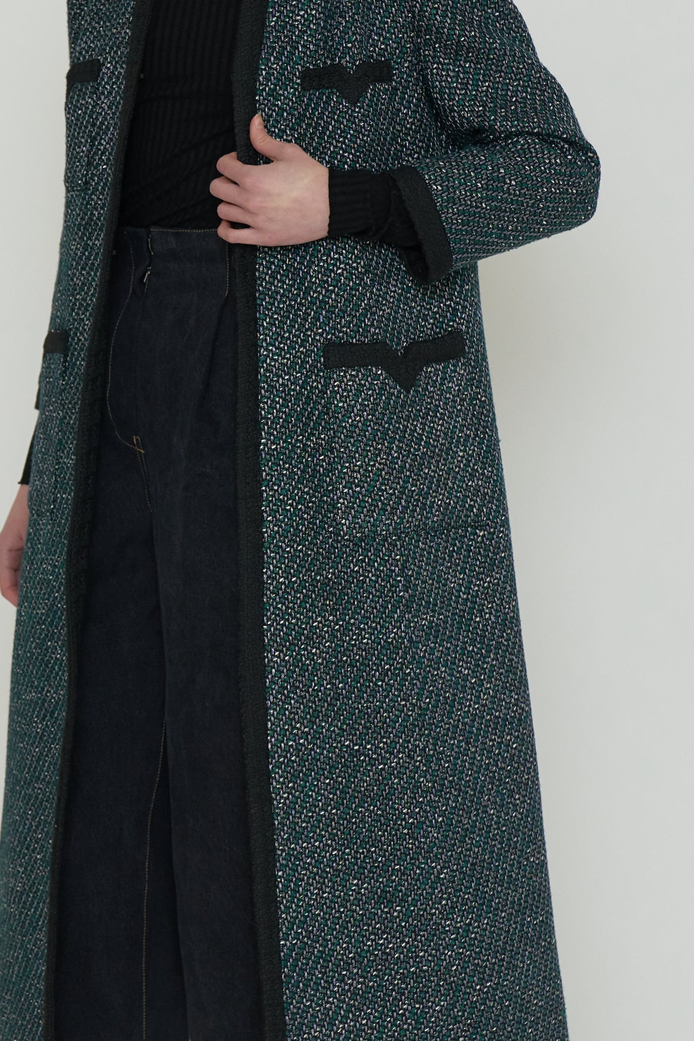 MANTEAU COL V EN TWEED_VERT