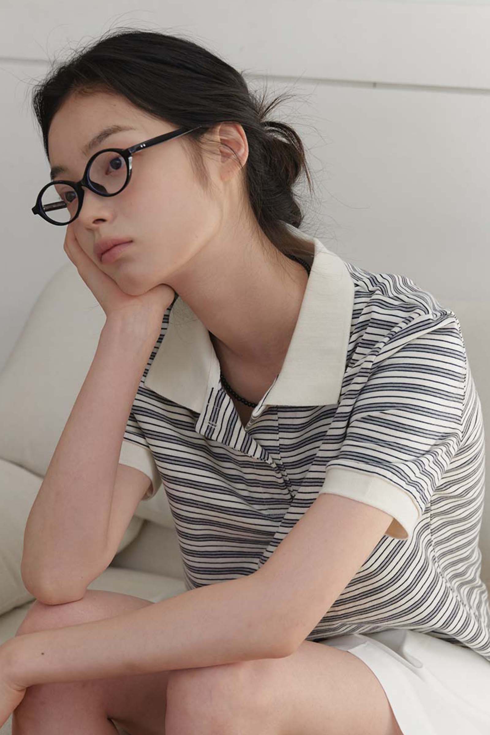 BUTTON STRIPE T-SHIRT_IVORY