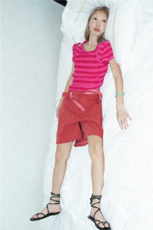 STRIPE TERRY SLIT TOP_PINK