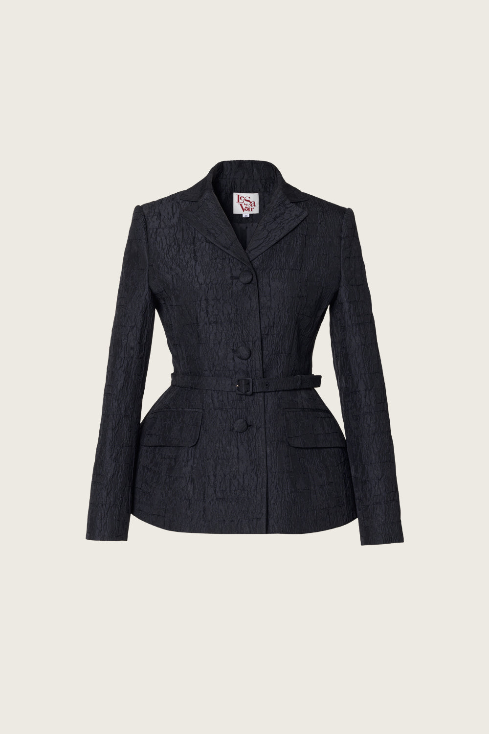 BELTED JACQUARD JACKET_BLACK