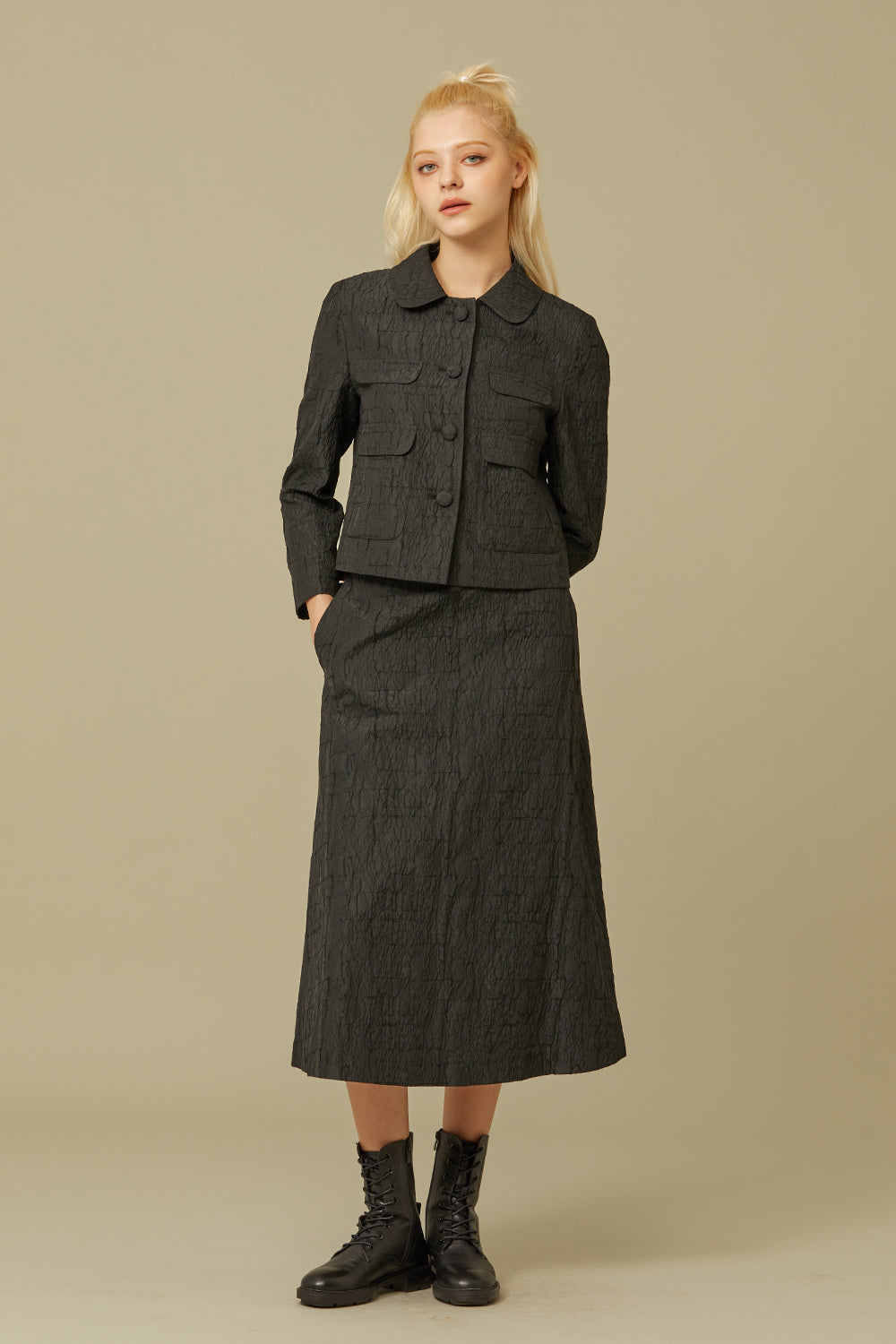 JACQUARD A-LINE SKIRT_NOIR