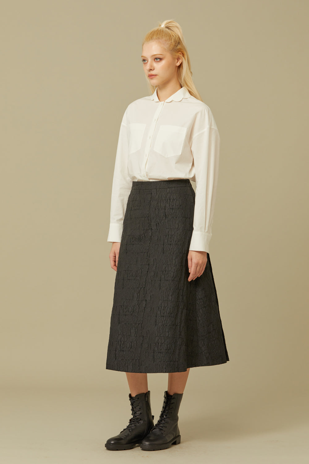 JACQUARD A-LINE SKIRT_NOIR