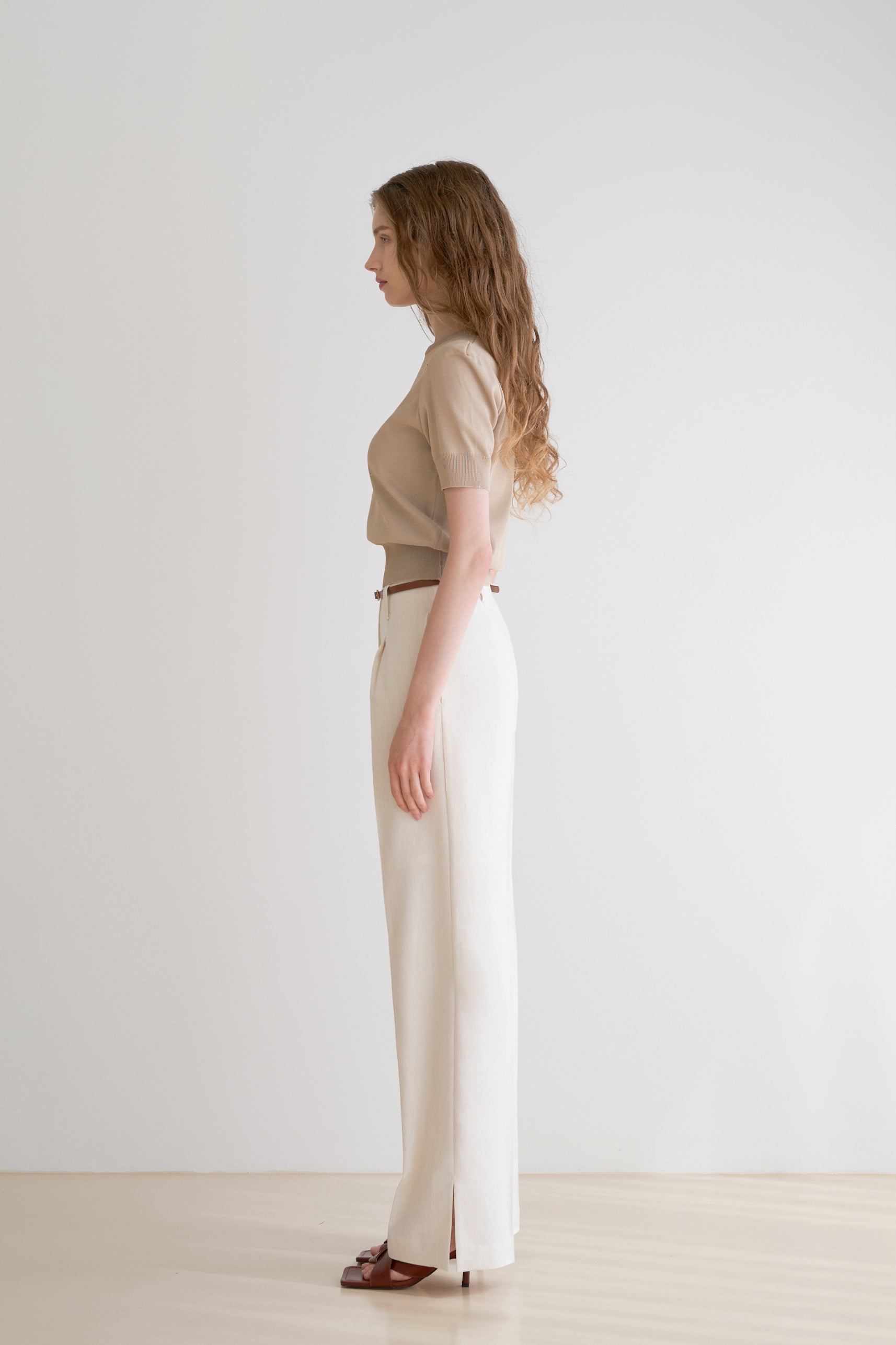 WIDE ONE BUTTON SLIT PANTS_IVORY