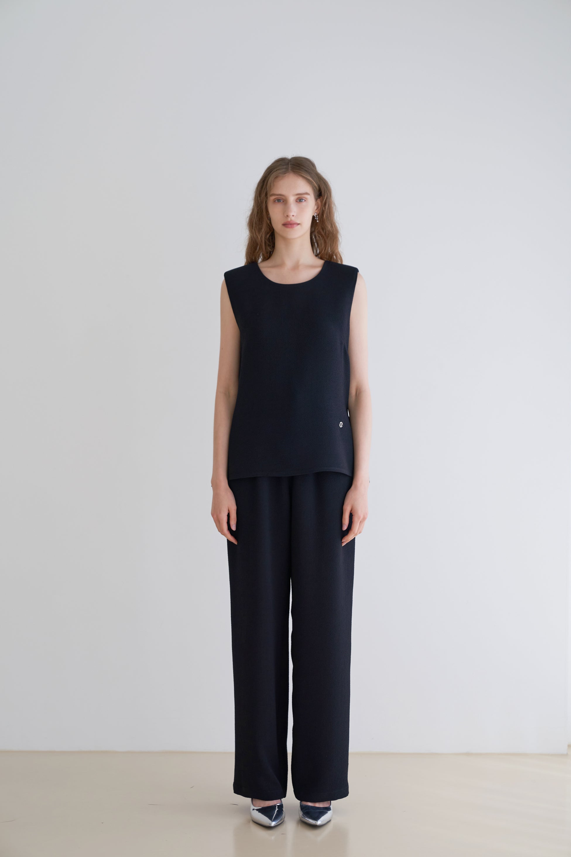 PANTALON ÉLASTIQUÉ À PLIS_NOIR