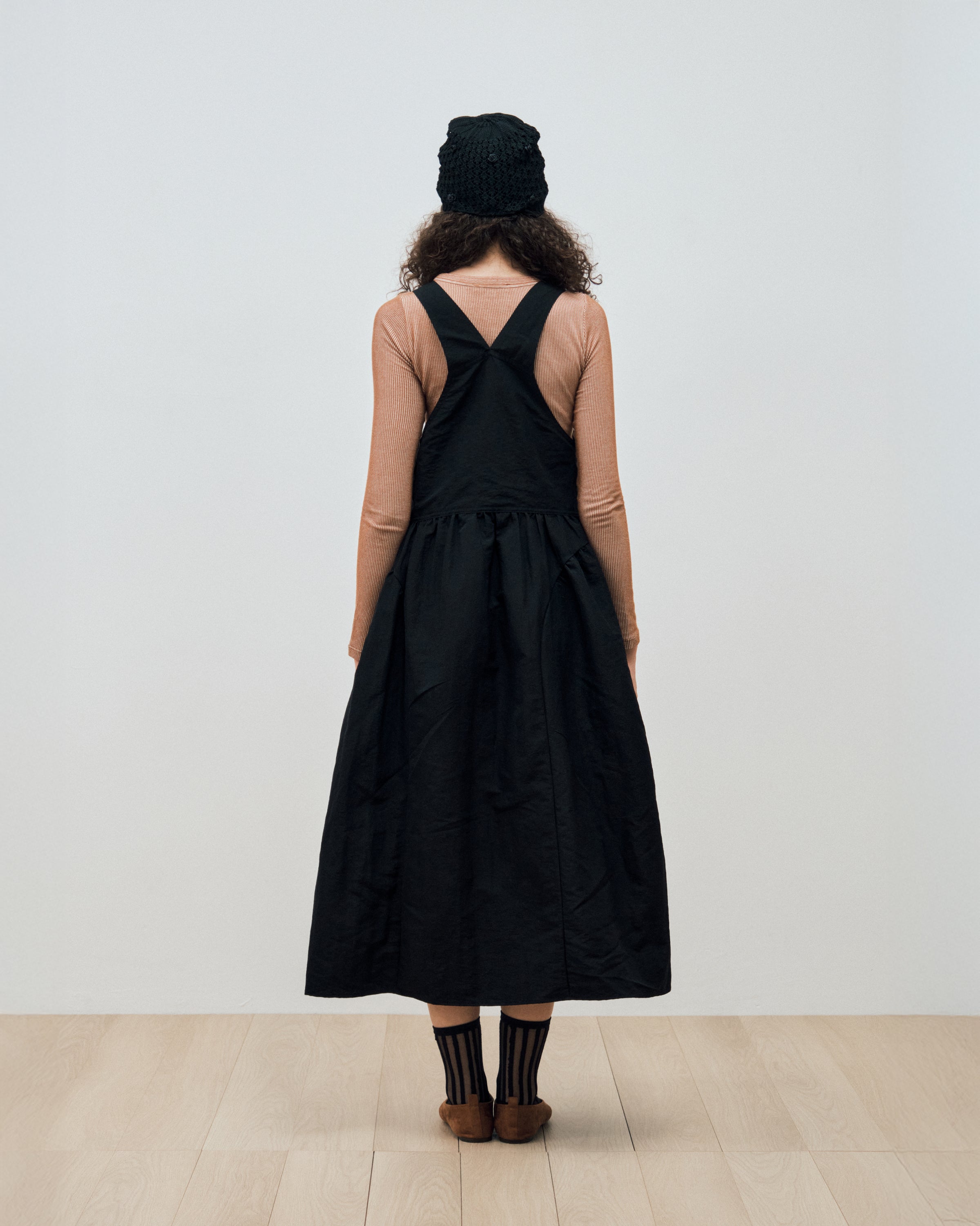 SIDE PUFF NYLON OVERALL DRESS_BLACK