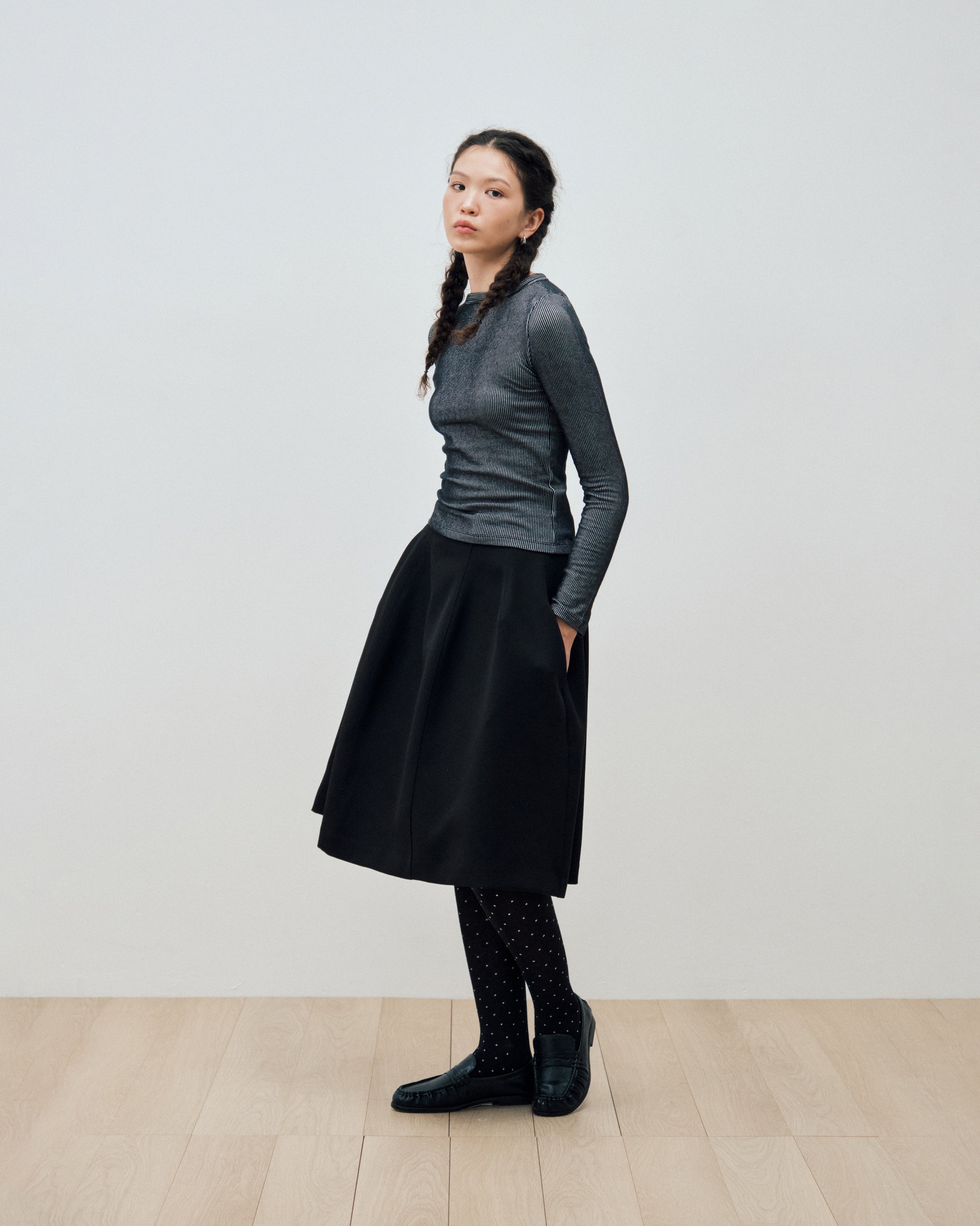 BLACK UNEVEN MIDI SKIRT_BLACK
