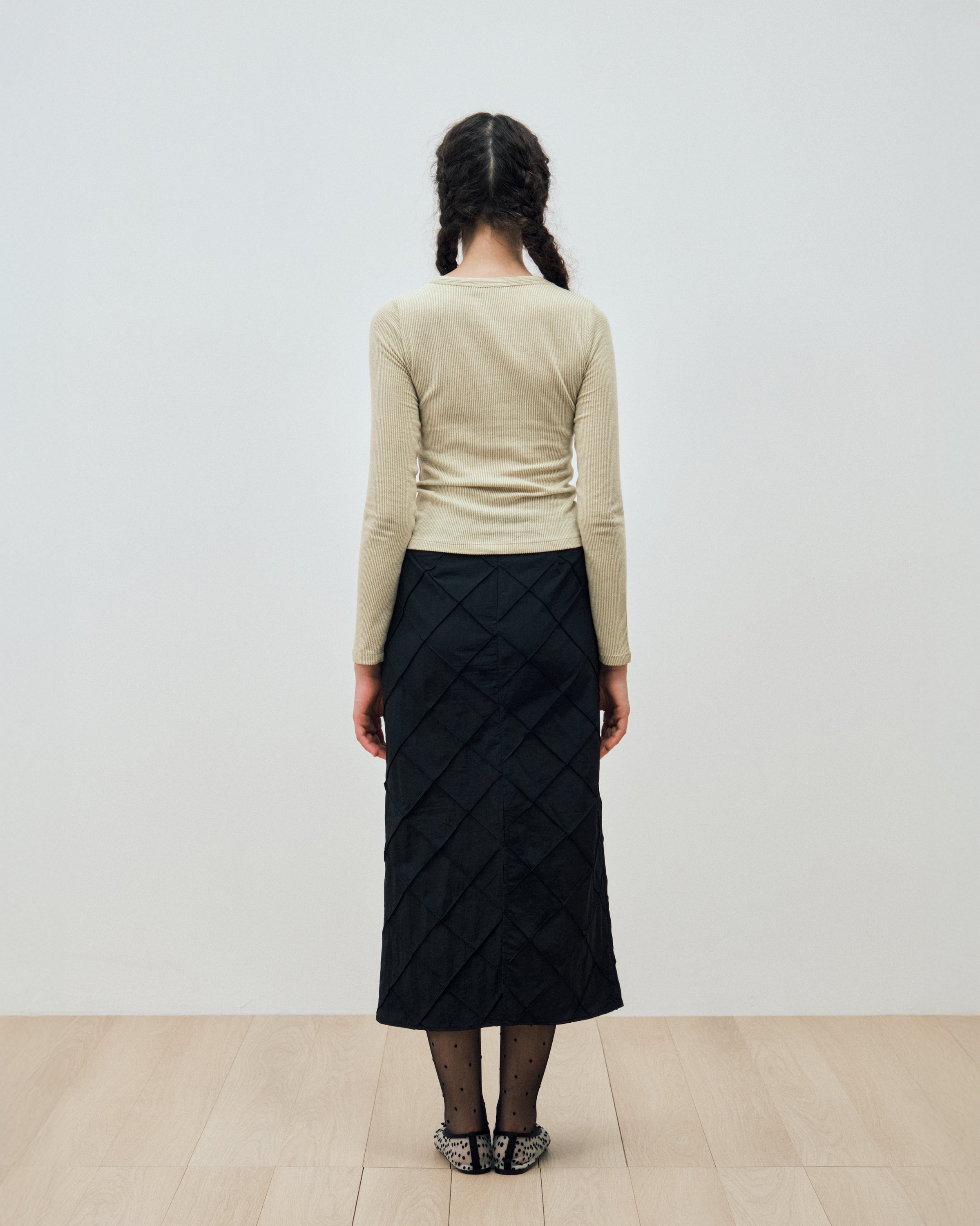 JUPE MAXI EN NYLON À MOTIF LOSANGES_NOIR