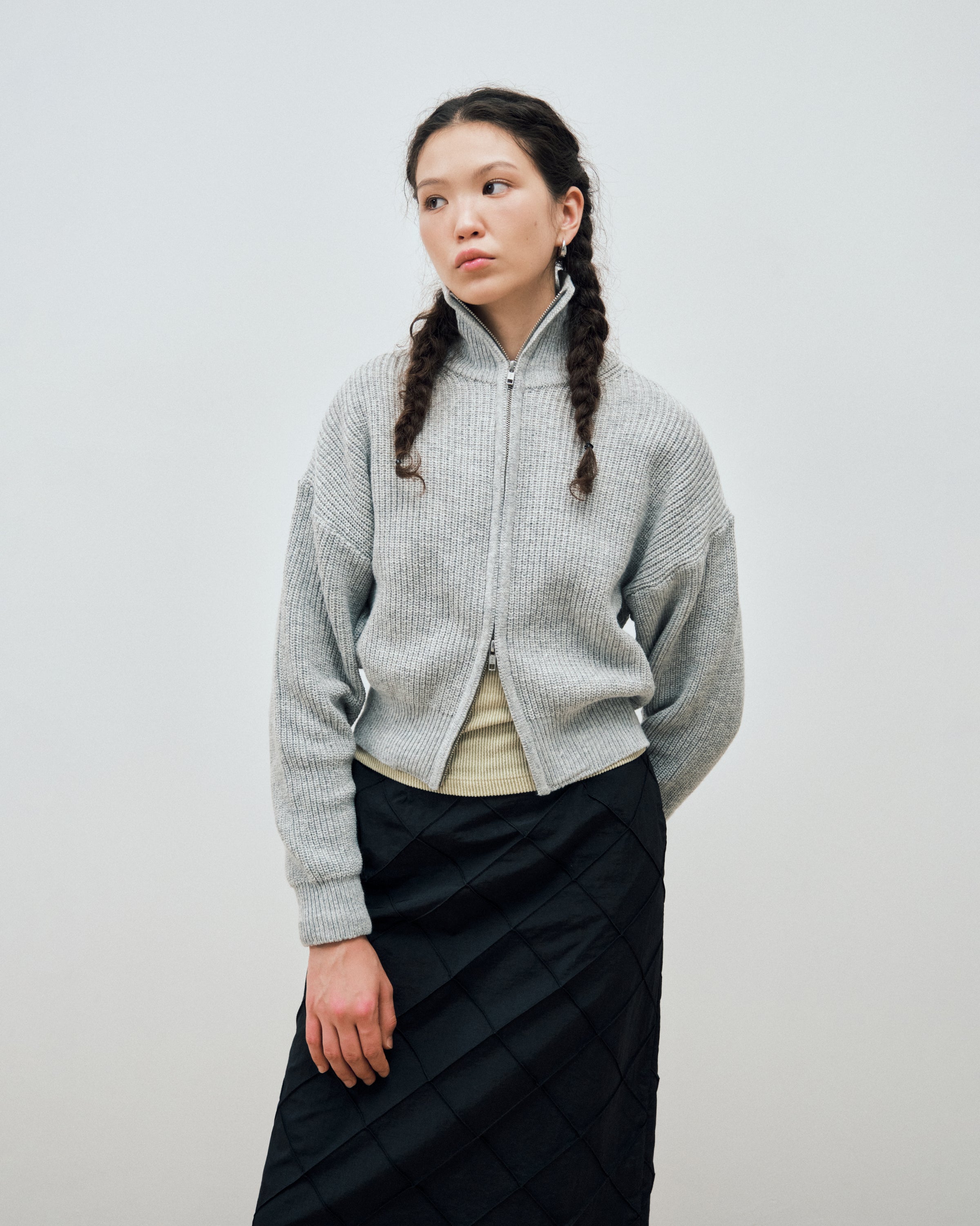 GILET EN MAILLE À DOUBLE ZIP_GRIS