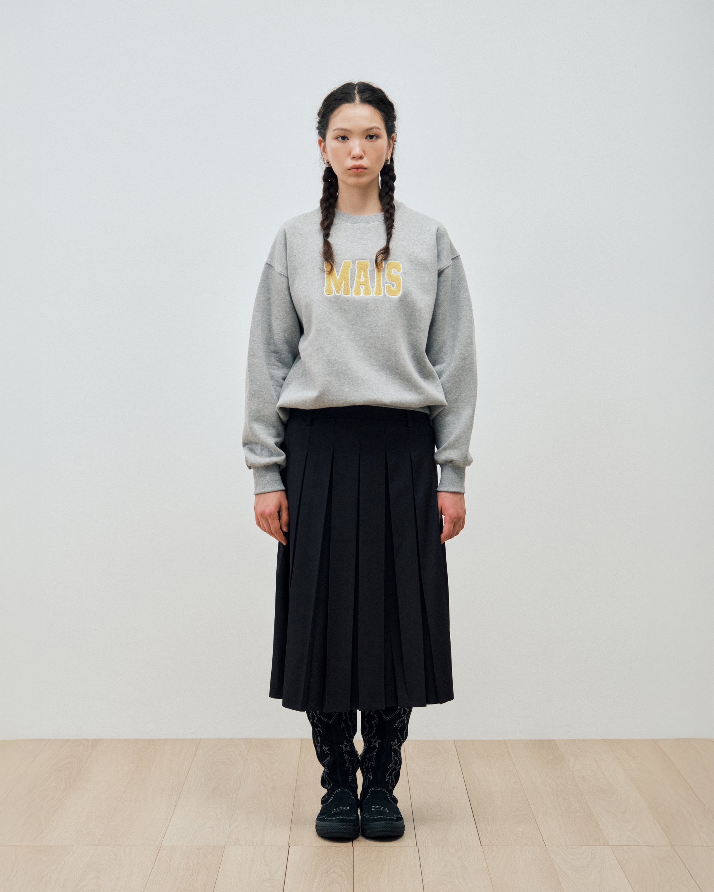 ROUND YORK WOOL PLEATED SKIRT_DARK NAVY