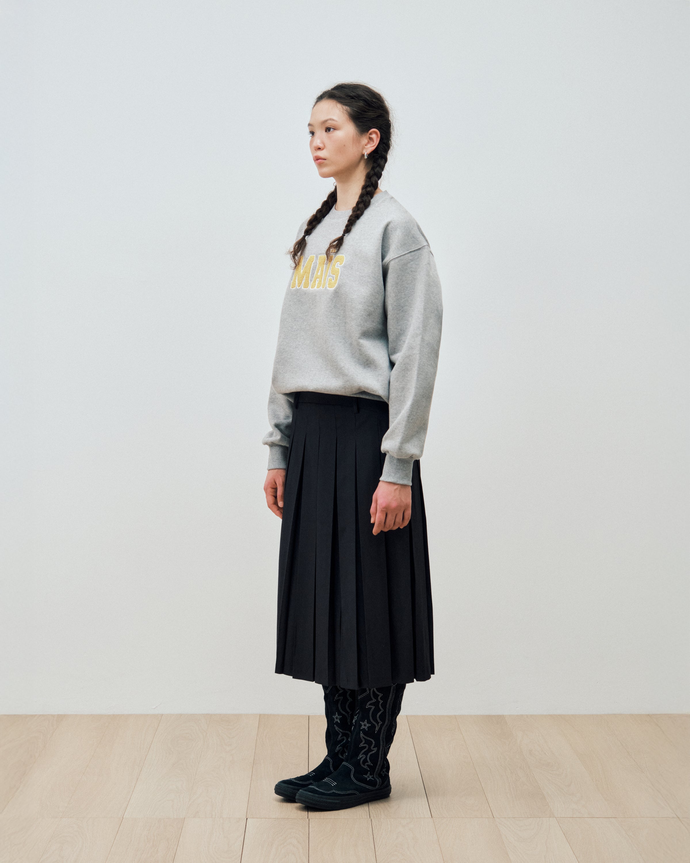 ROUND YORK WOOL PLEATED SKIRT_DARK NAVY