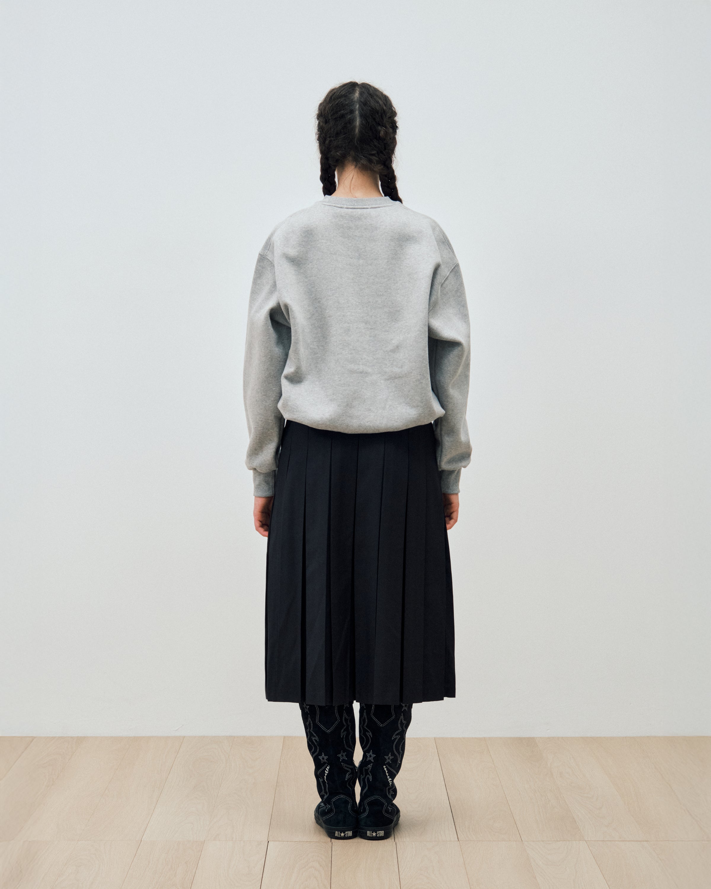 ROUND YORK WOOL PLEATED SKIRT_DARK NAVY