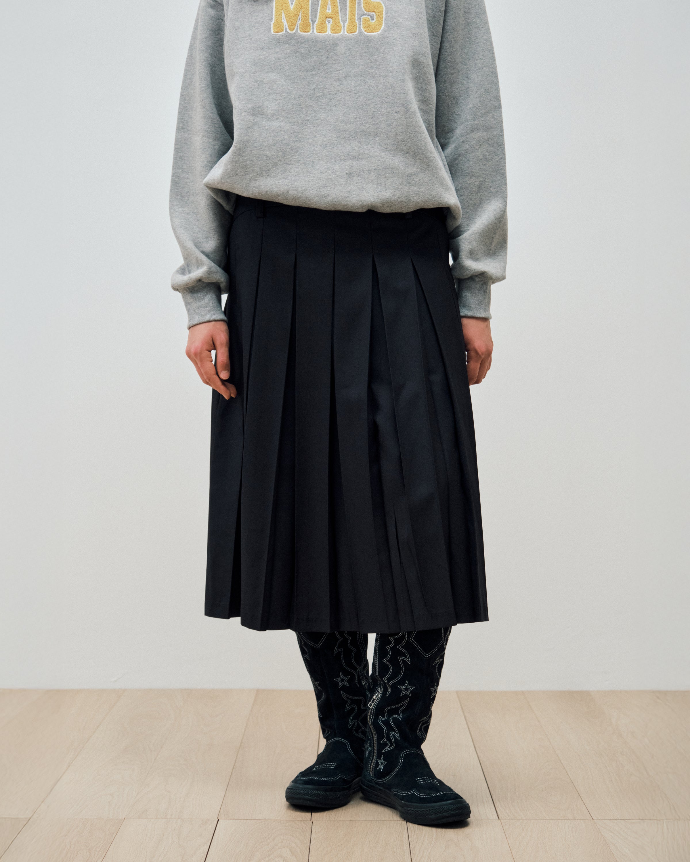 ROUND YORK WOOL PLEATED SKIRT_DARK NAVY