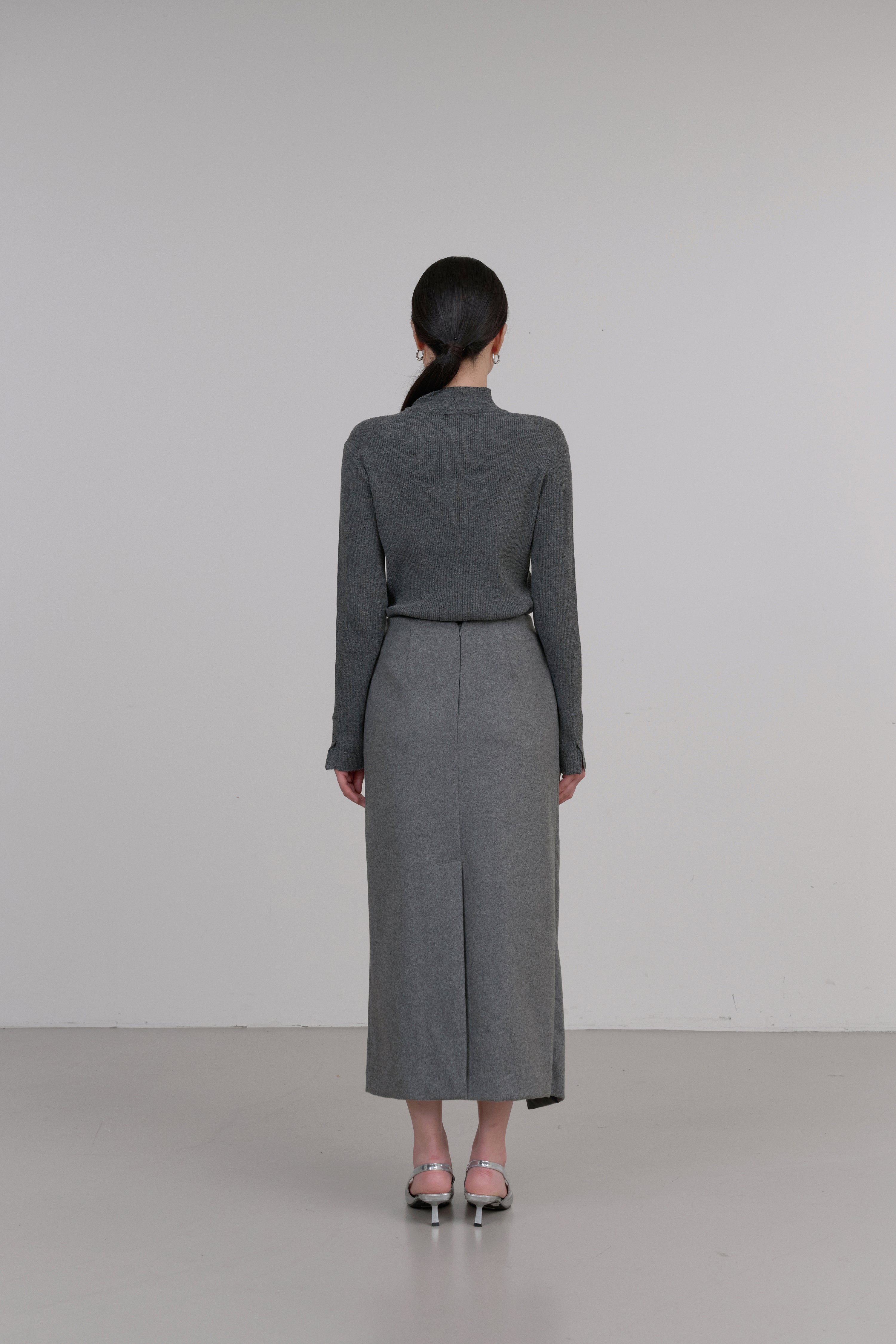 UNBAL BELT WOOL SKIRT_GREY