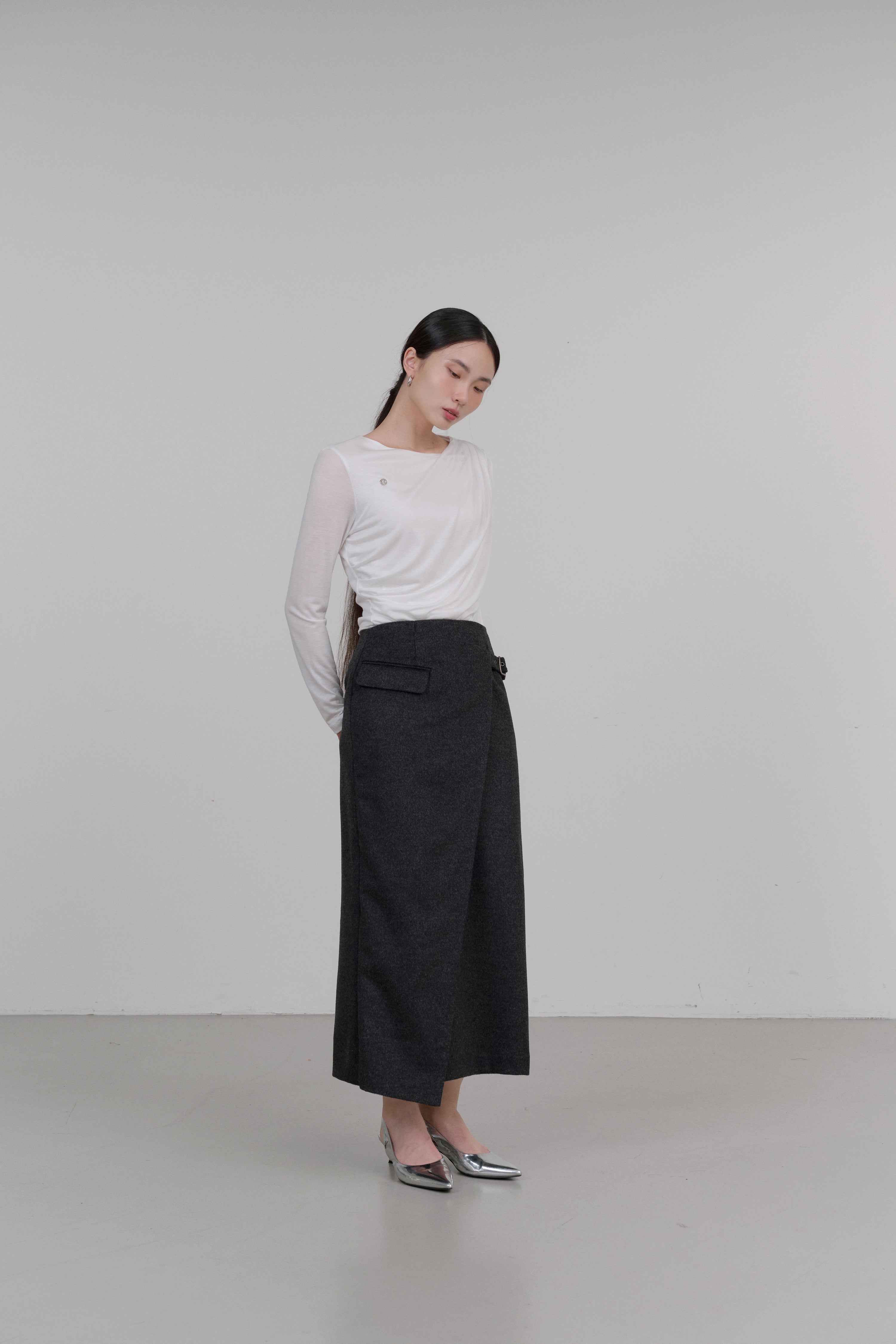 UNBAL BELT WOOL SKIRT_CHARCOAL