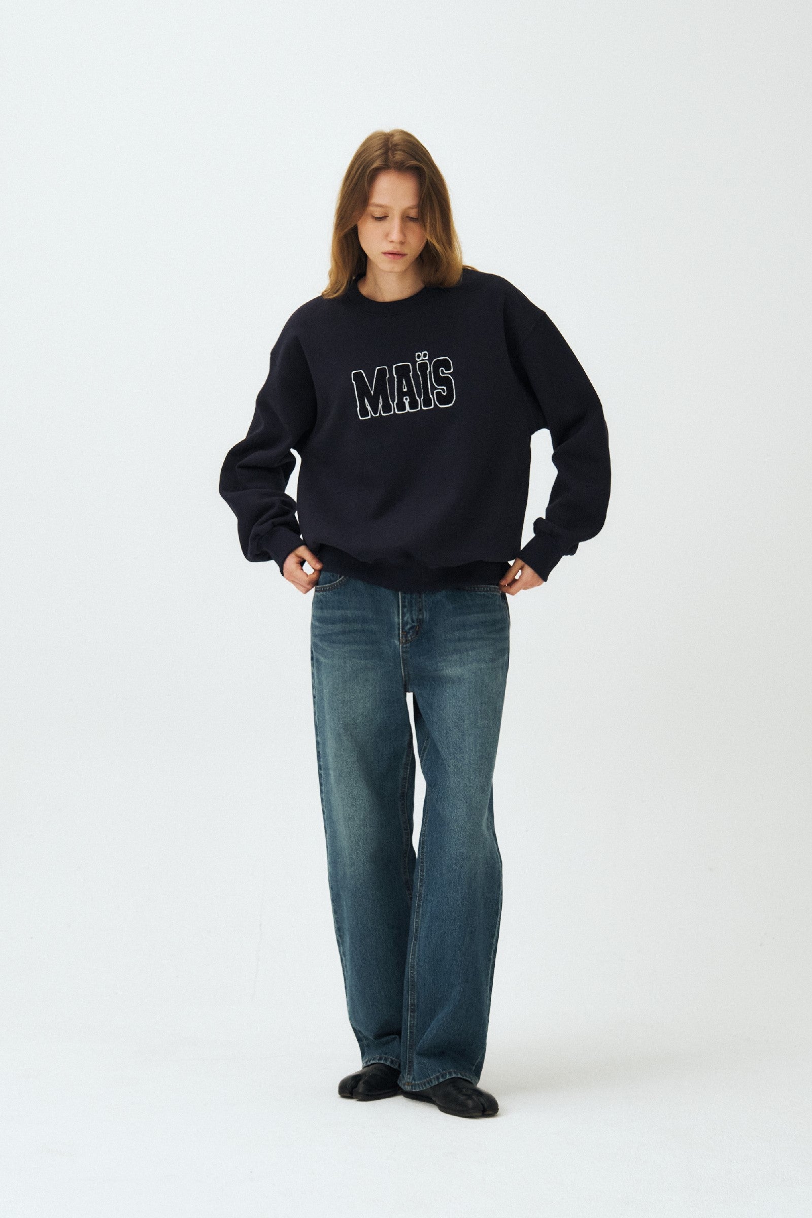 MAIS BOUCLE LOGO SWEAT SHIRT_NAVY