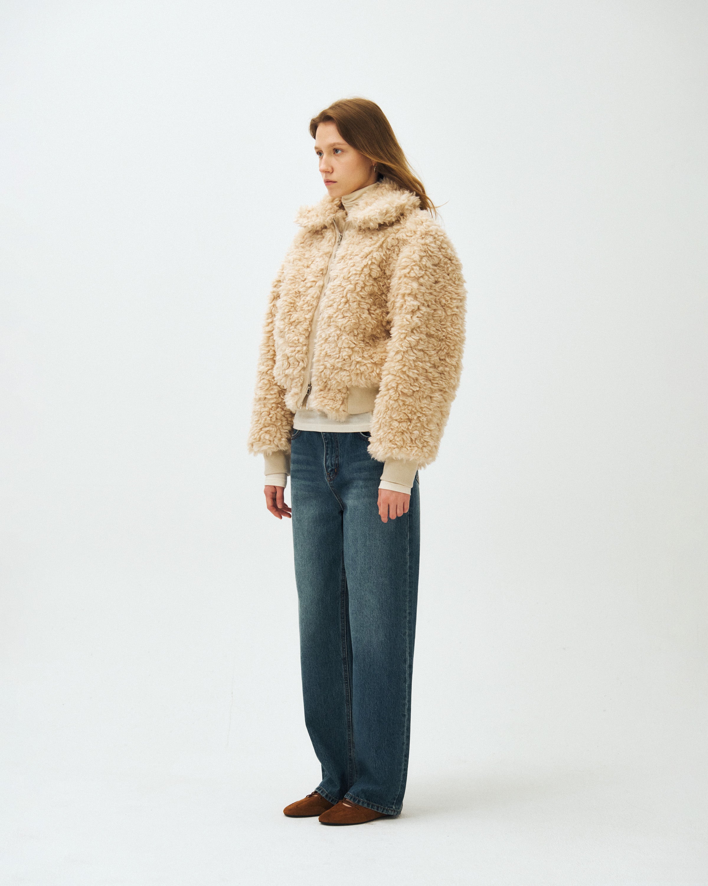 CROPPED ZIP-UP FUR JACKET_BEIGE