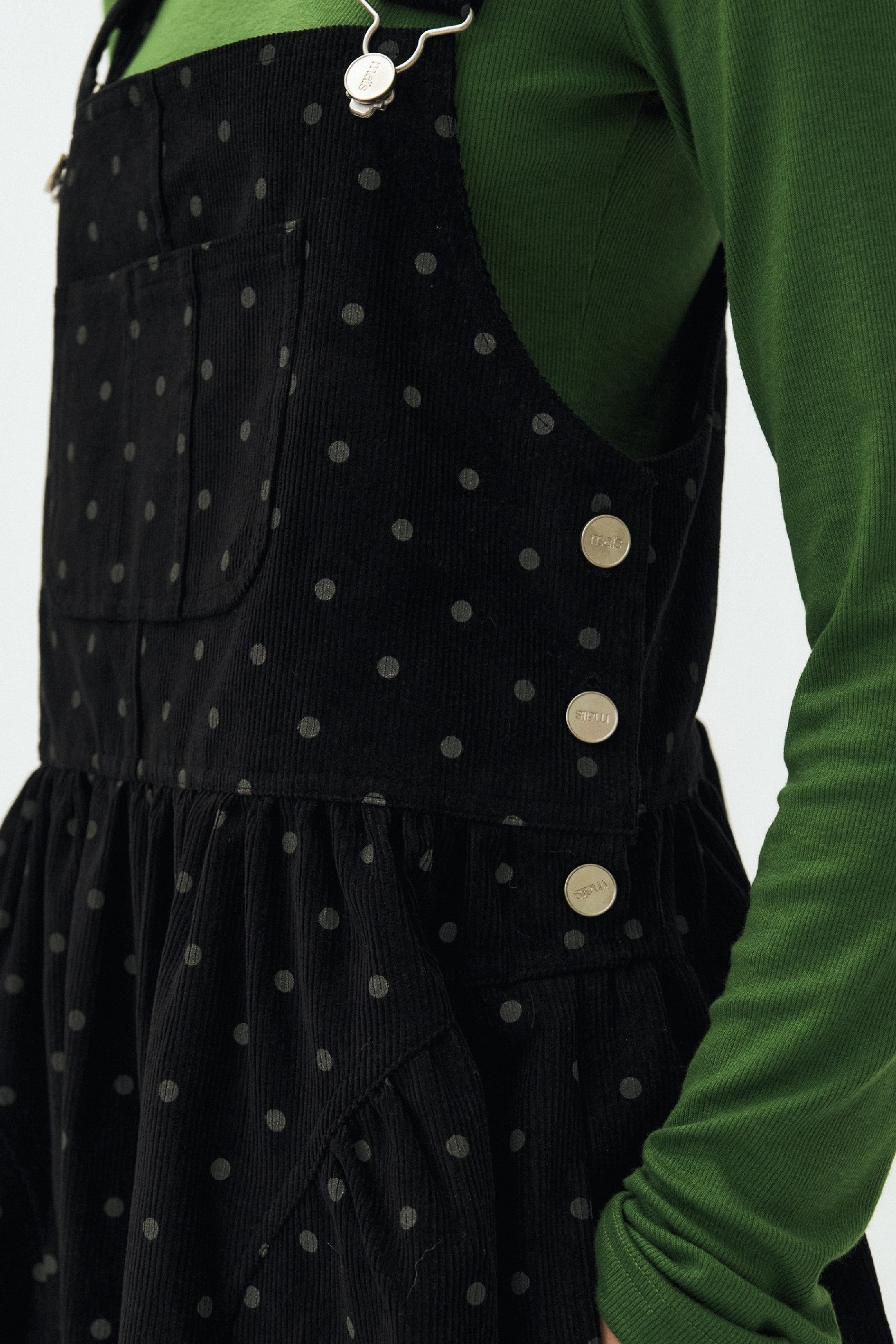 DOT PUFF CORDUROY OVERALL DRESS_BLACK