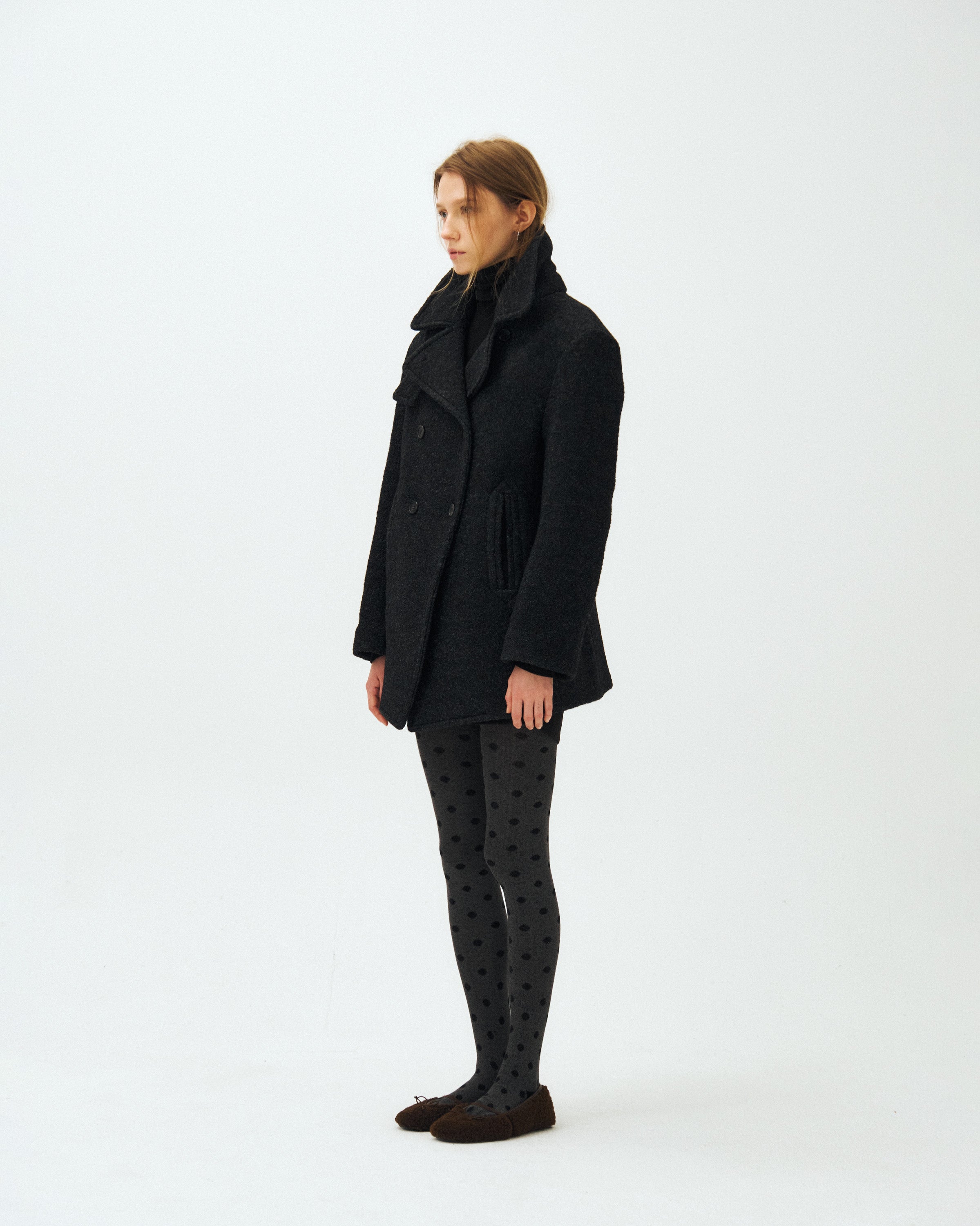 HOURGLASS WOOL DOUBLE PEA COAT_CHARCOAL
