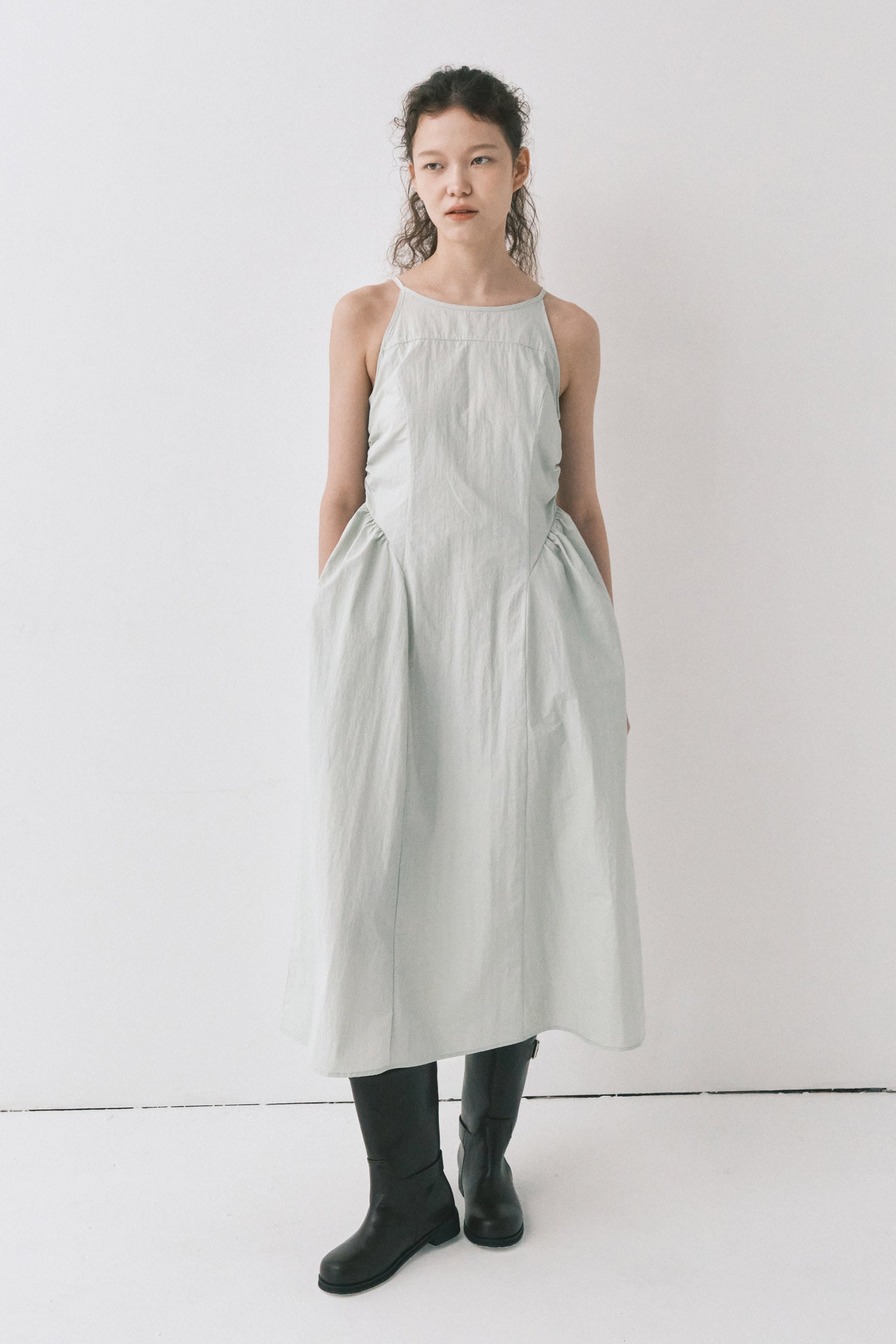 HALTERNECK MAIS PUFF SLEEVE DRESS_MINT