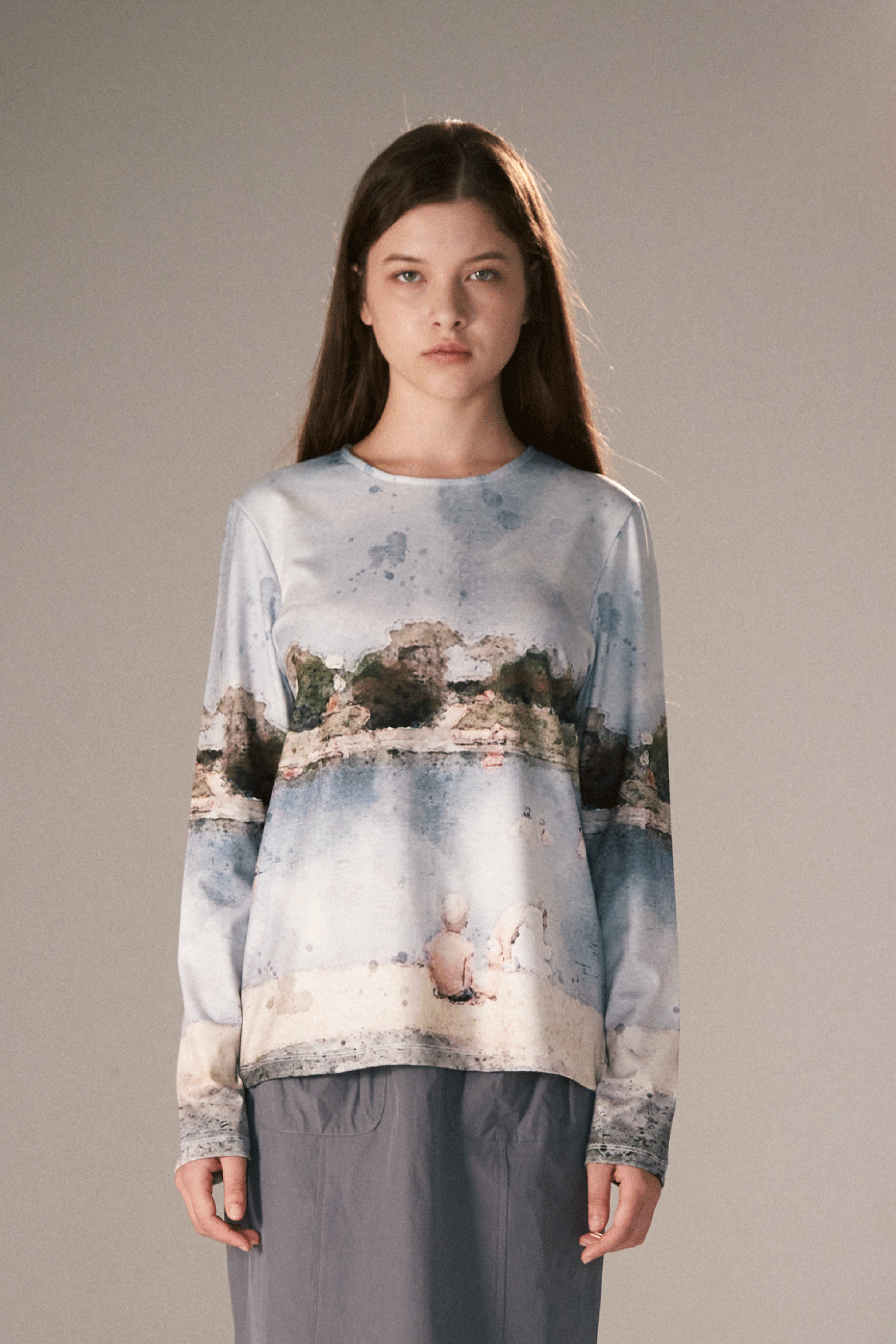 DONAU WATERCOLOR LONG SLEEVE TOP_BLUE