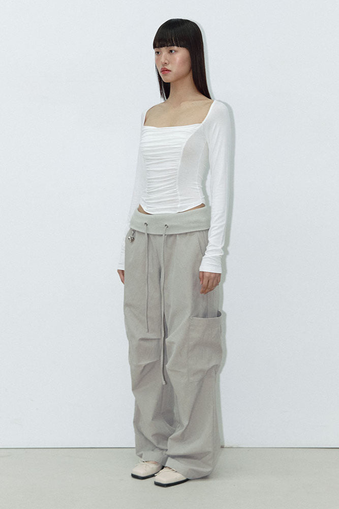 WIDE SQUARE SHIRRING T_IVORY