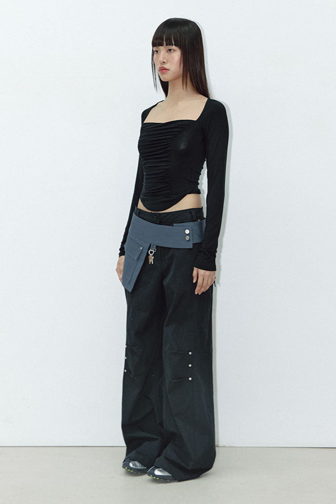 WIDE SQUARE SHIRRING T_BLACK