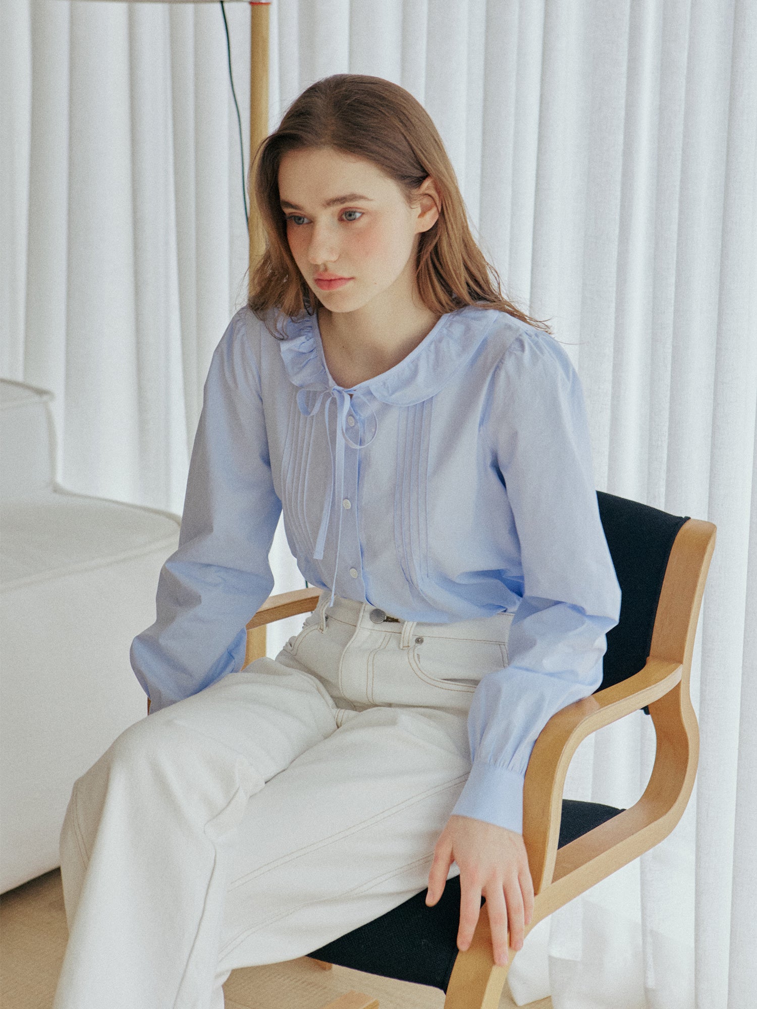 FRILL TUCKED SHIRT_SKY BLUE
