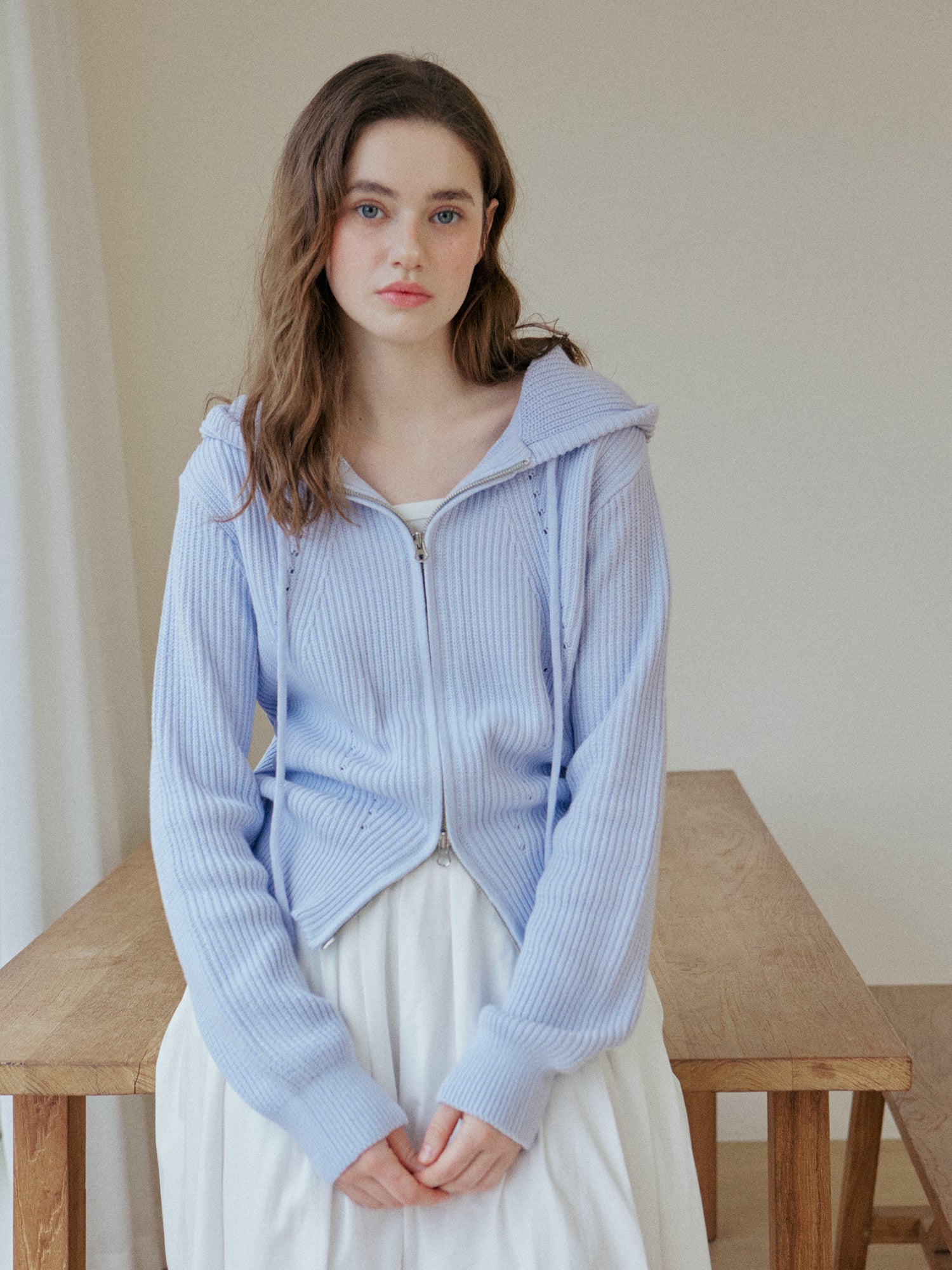 HAZI HOOD KNIT ZIP UP_SKYBLUE