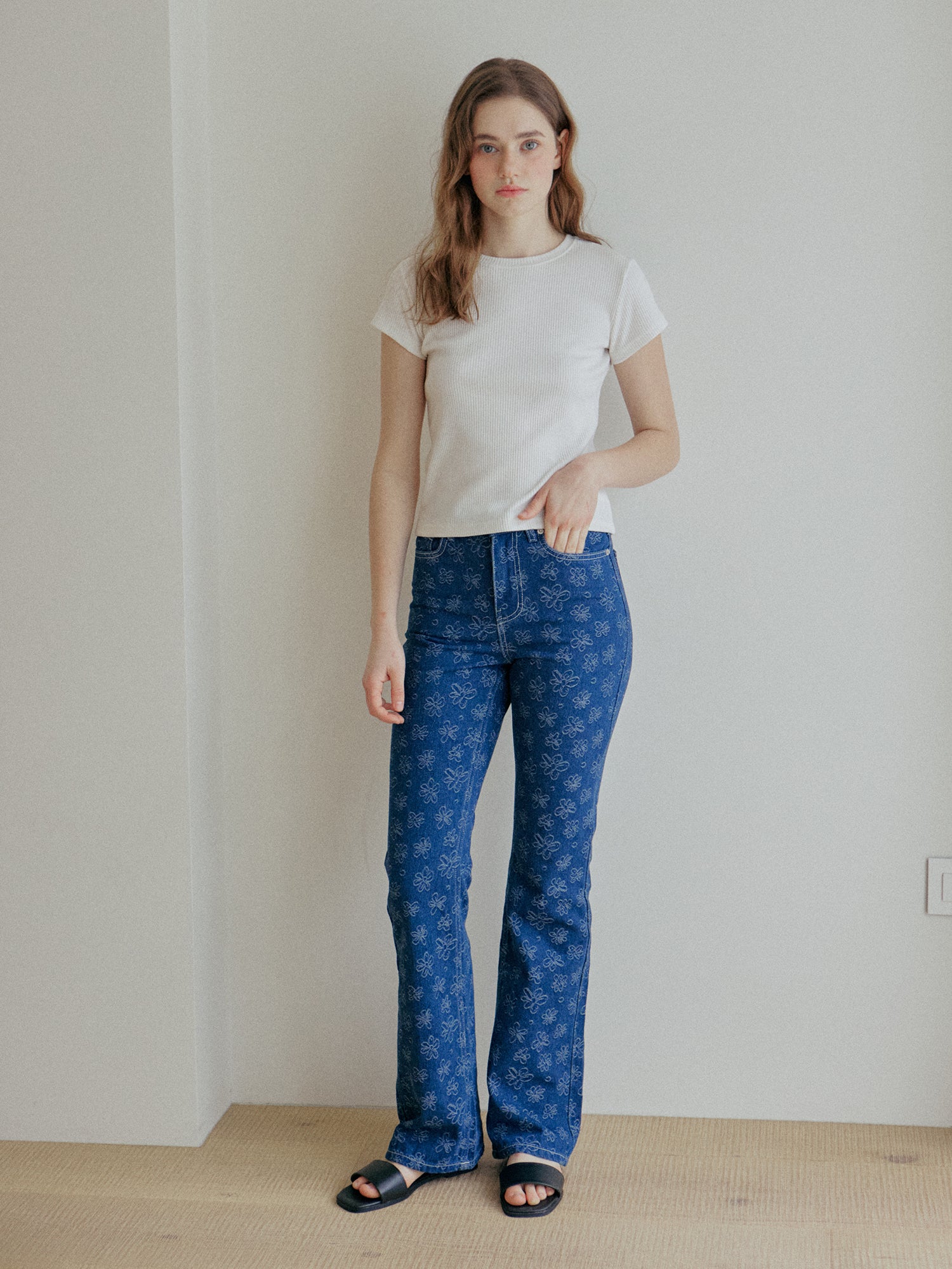 25SS FLOWER JACQUARD DENIM PANTS_BLUE