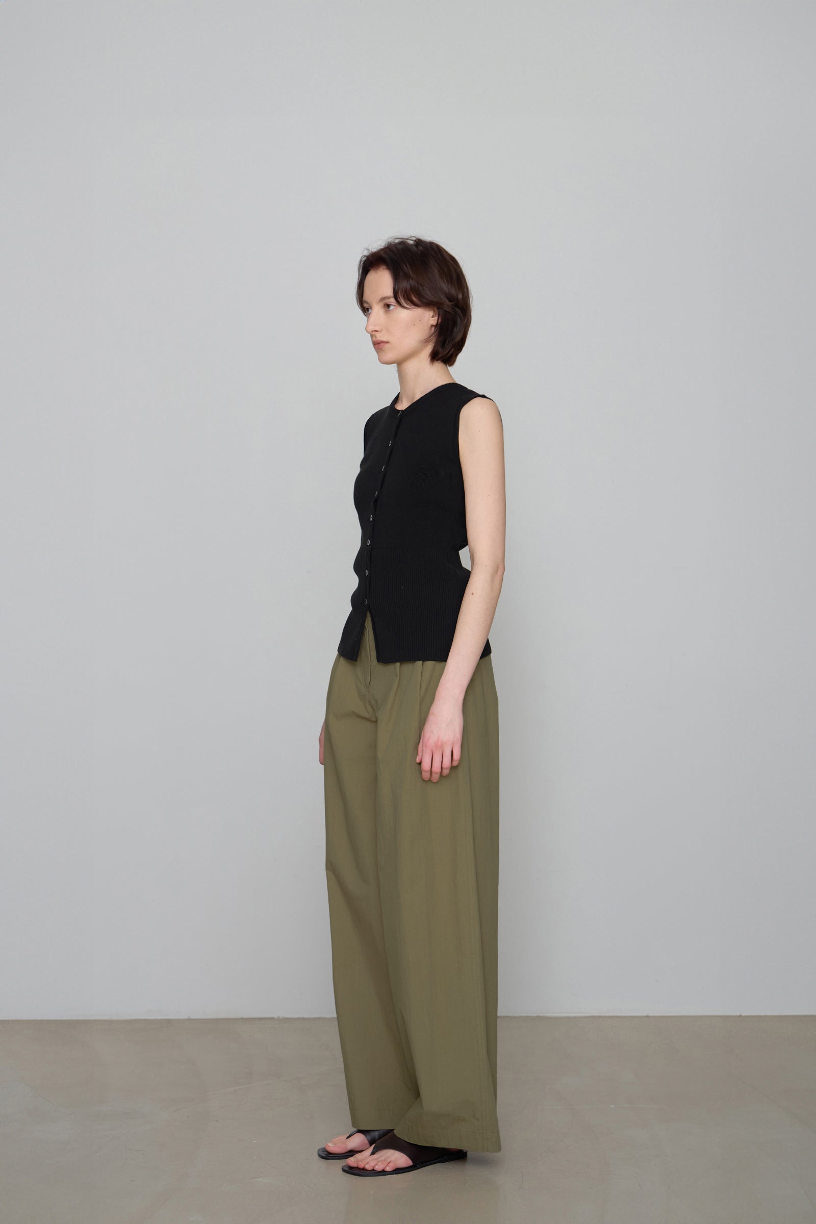 COTTON LINE KNIT VEST_BLACK