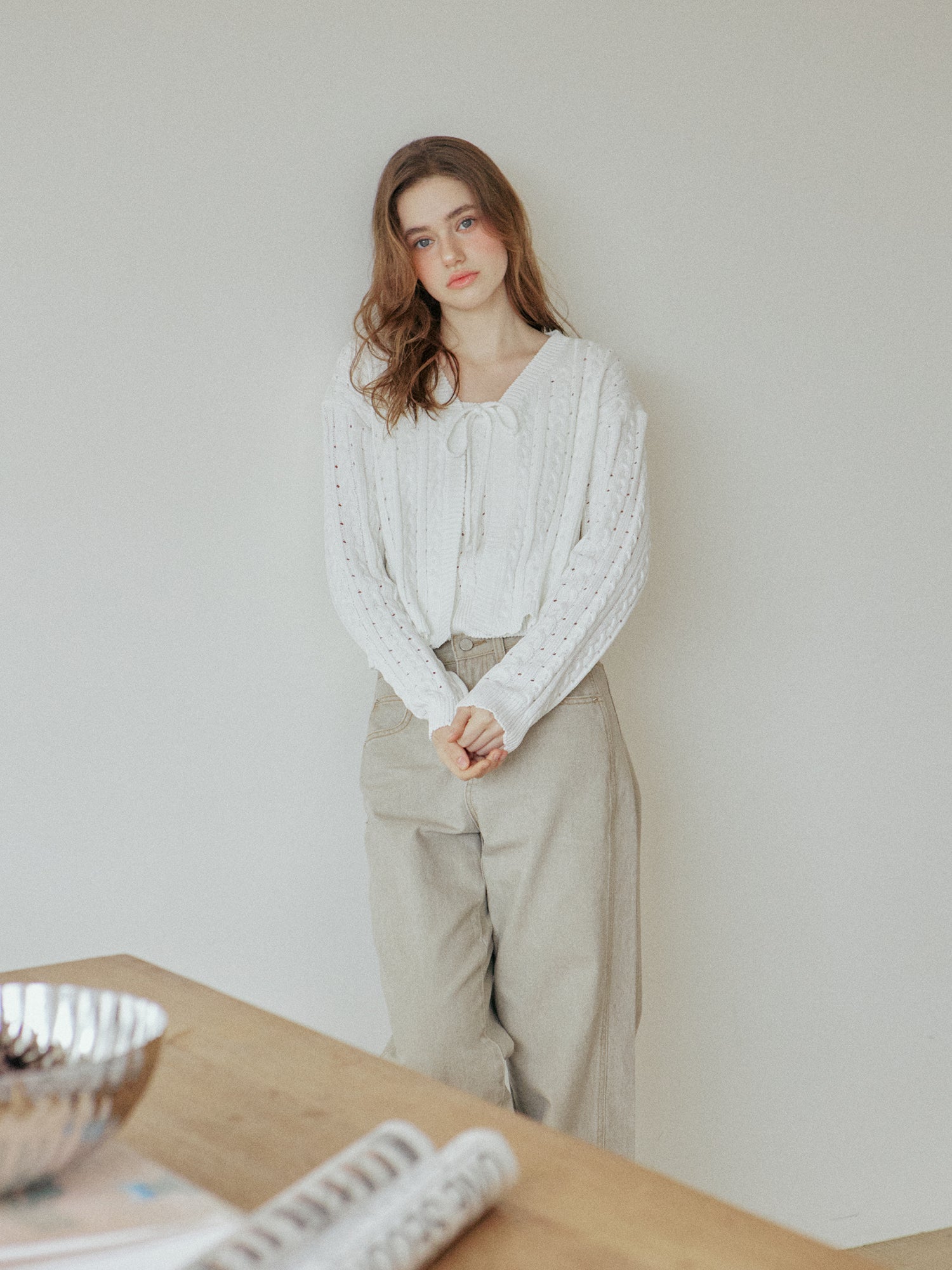 LACE RIBBON CARDIGAN_IVORY