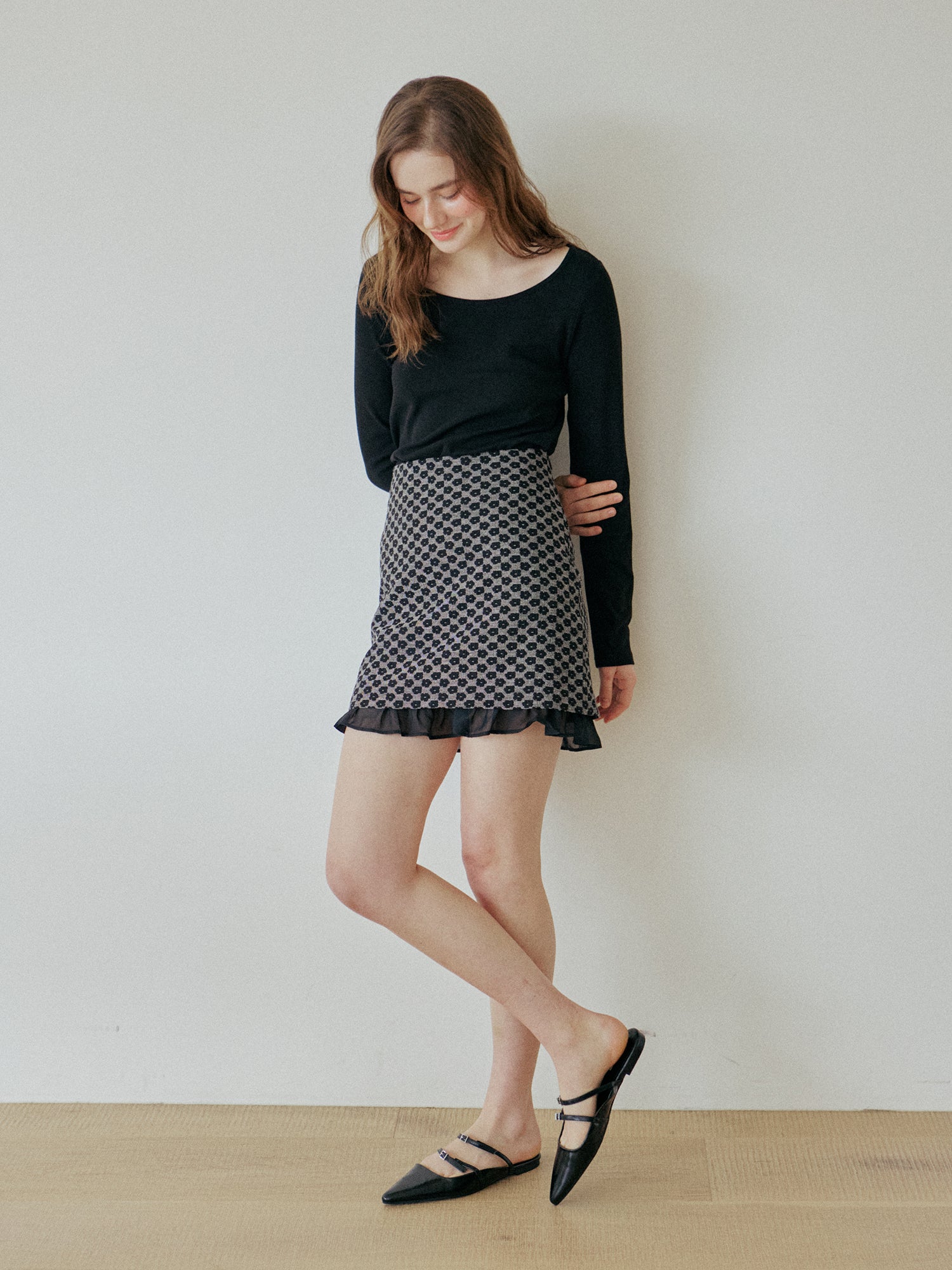 JACQUARD FLOWER SKIRT_BLACK