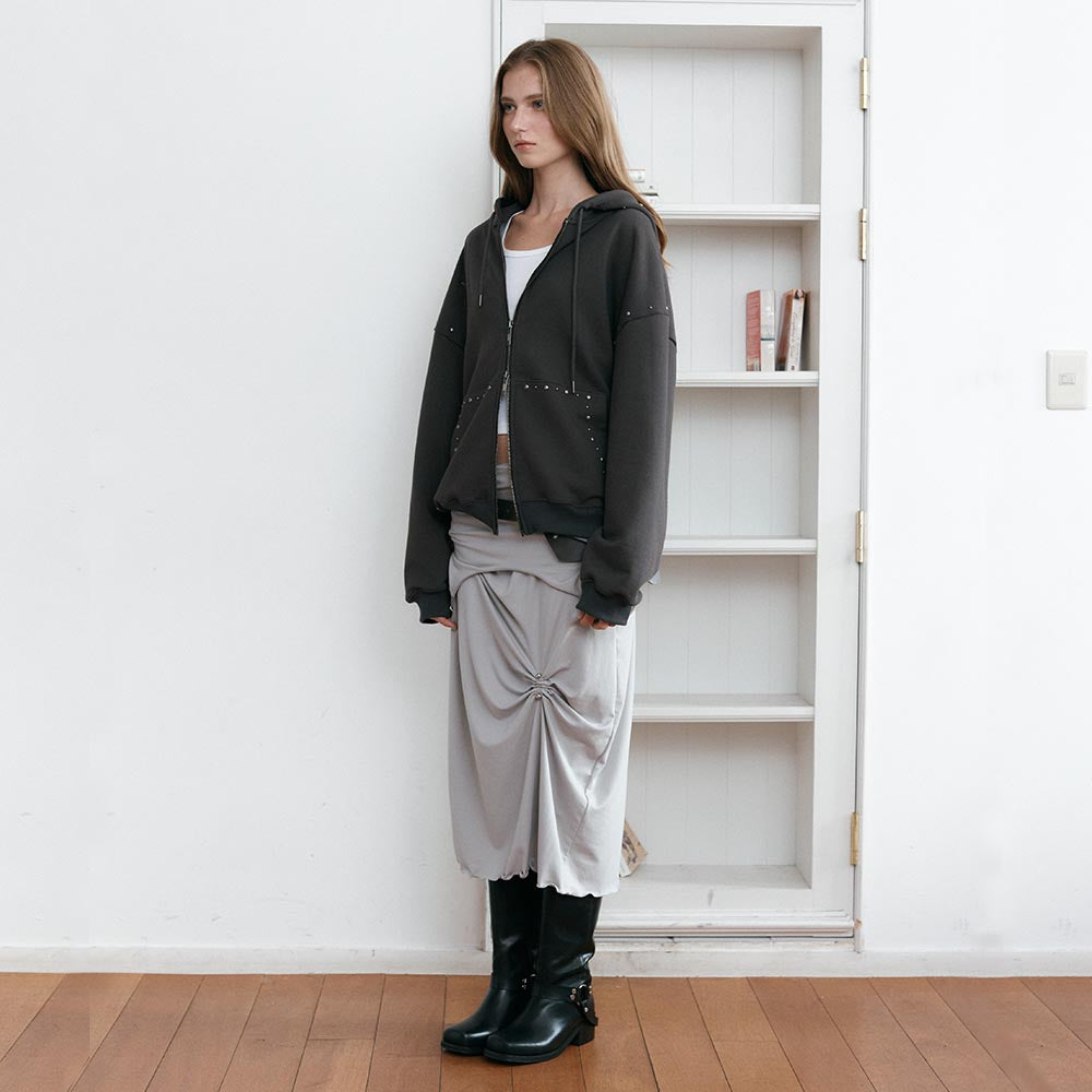 STUD HOOD ZIP-UP_CHARCOAL