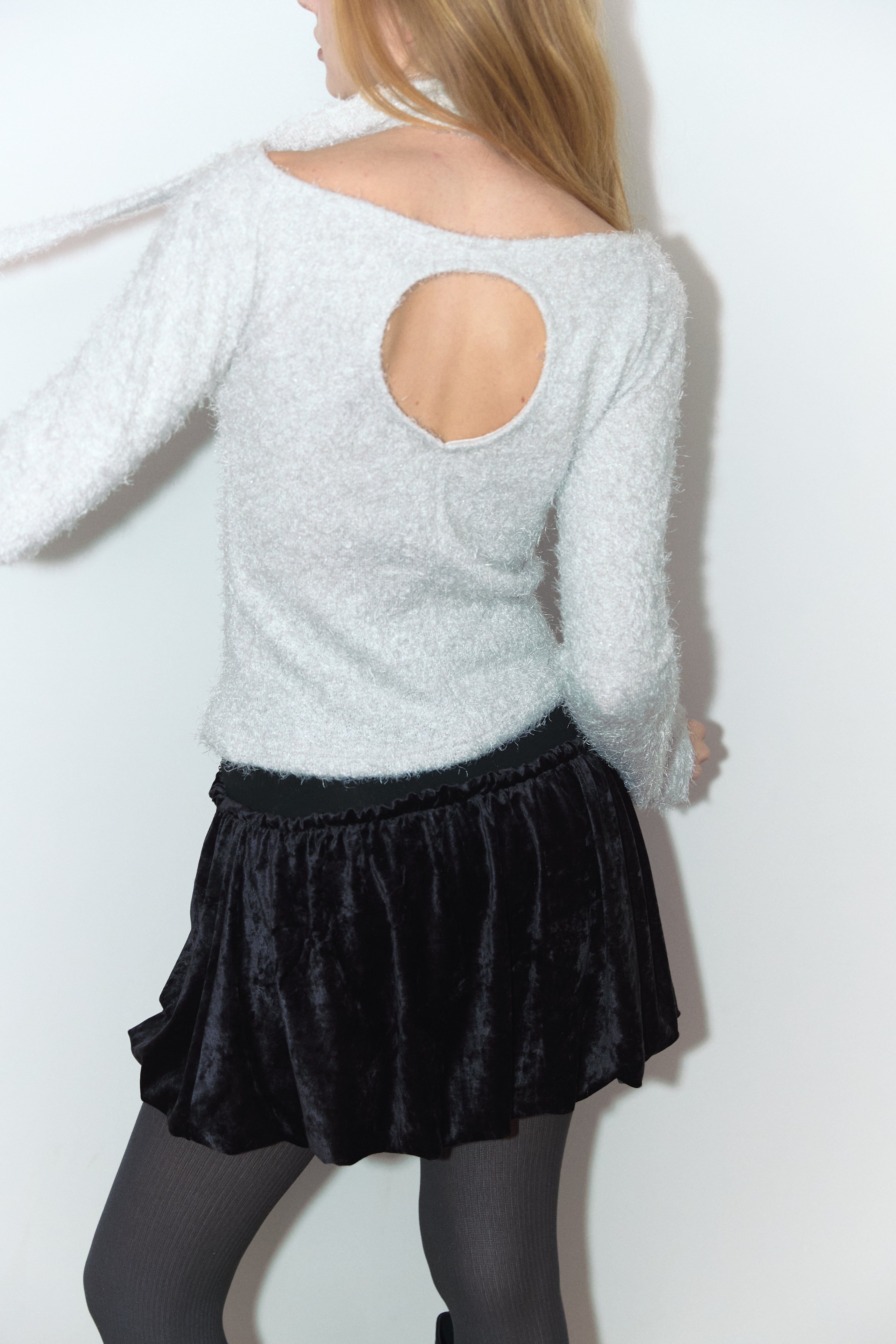VELOUR BALLOON SKIRT_DARK NAVY
