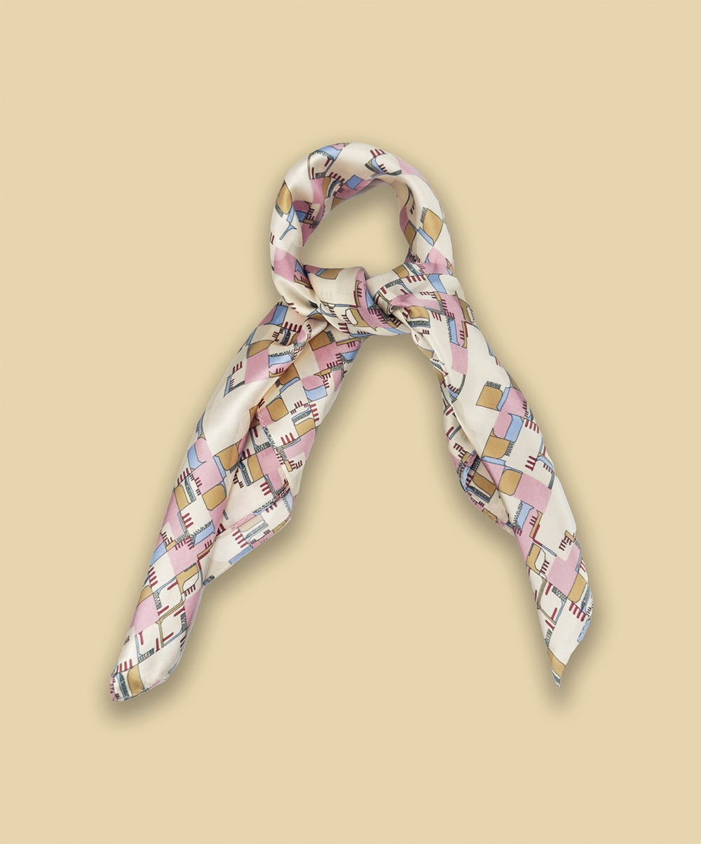 DOODLE GRID SILK SCARF_PINK