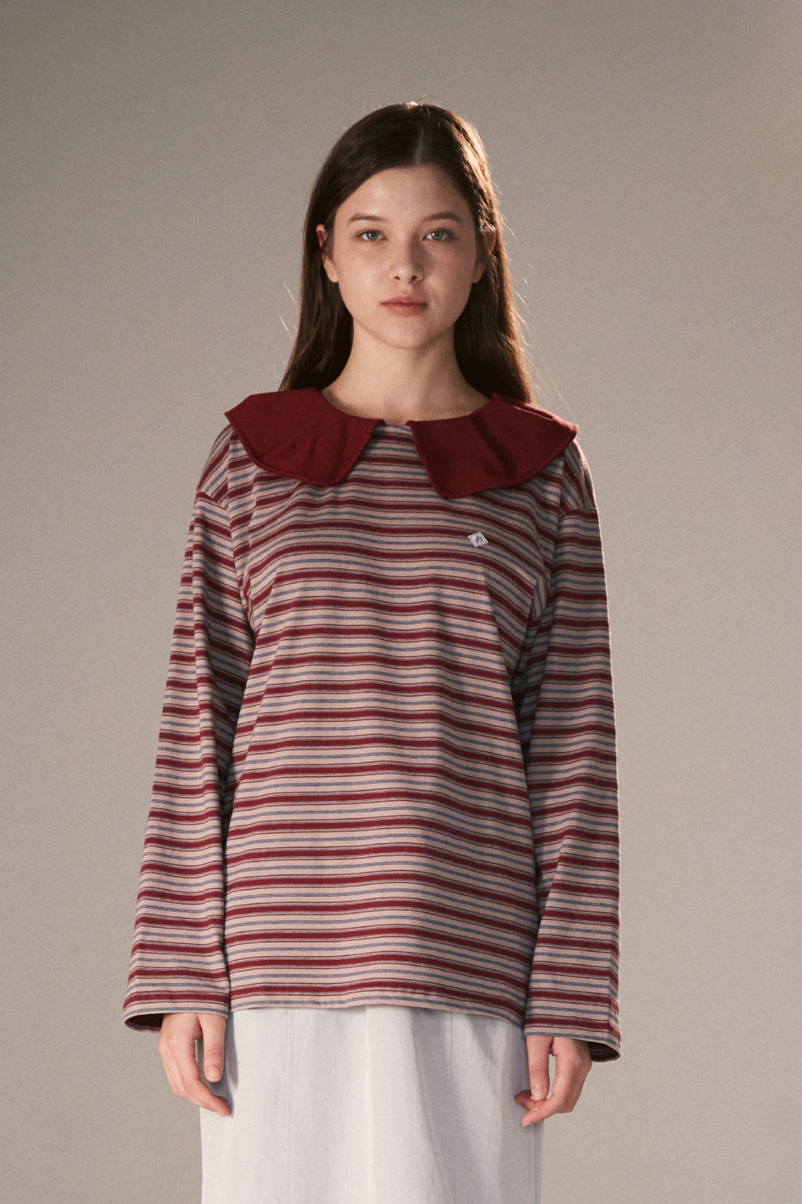 STRIPE BIG COLLAR TOP_BURGUNDY