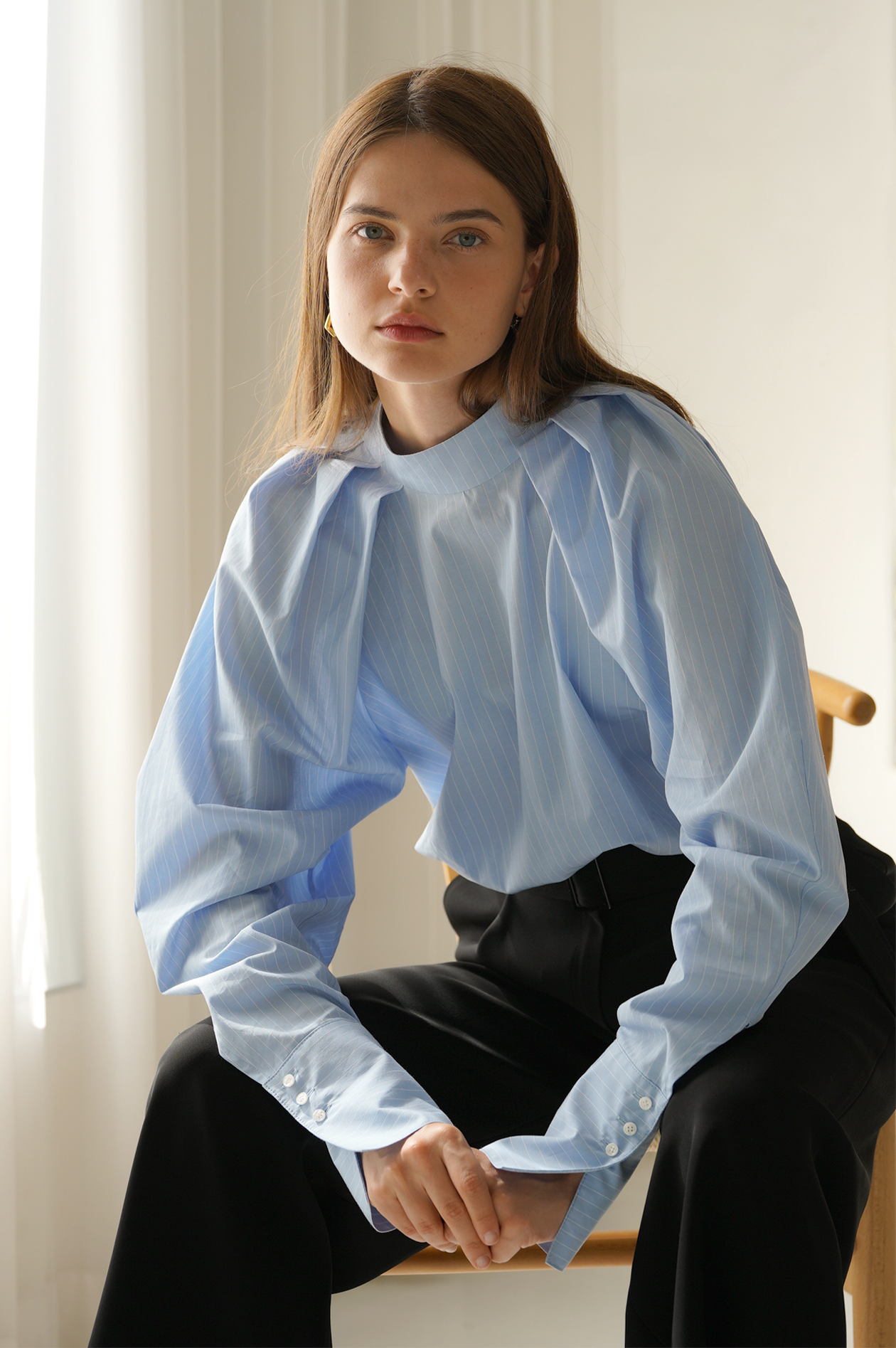 BLOUSE RAYÉE EN COTON_BLEU