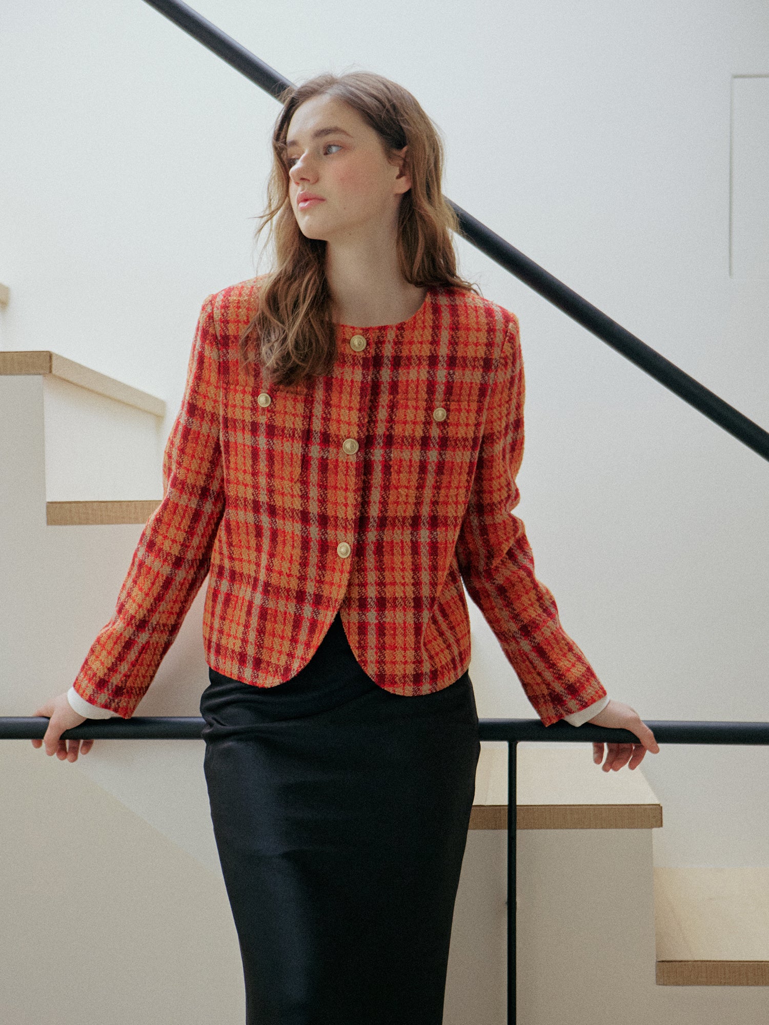 CHECK TWEED JACKET_RED