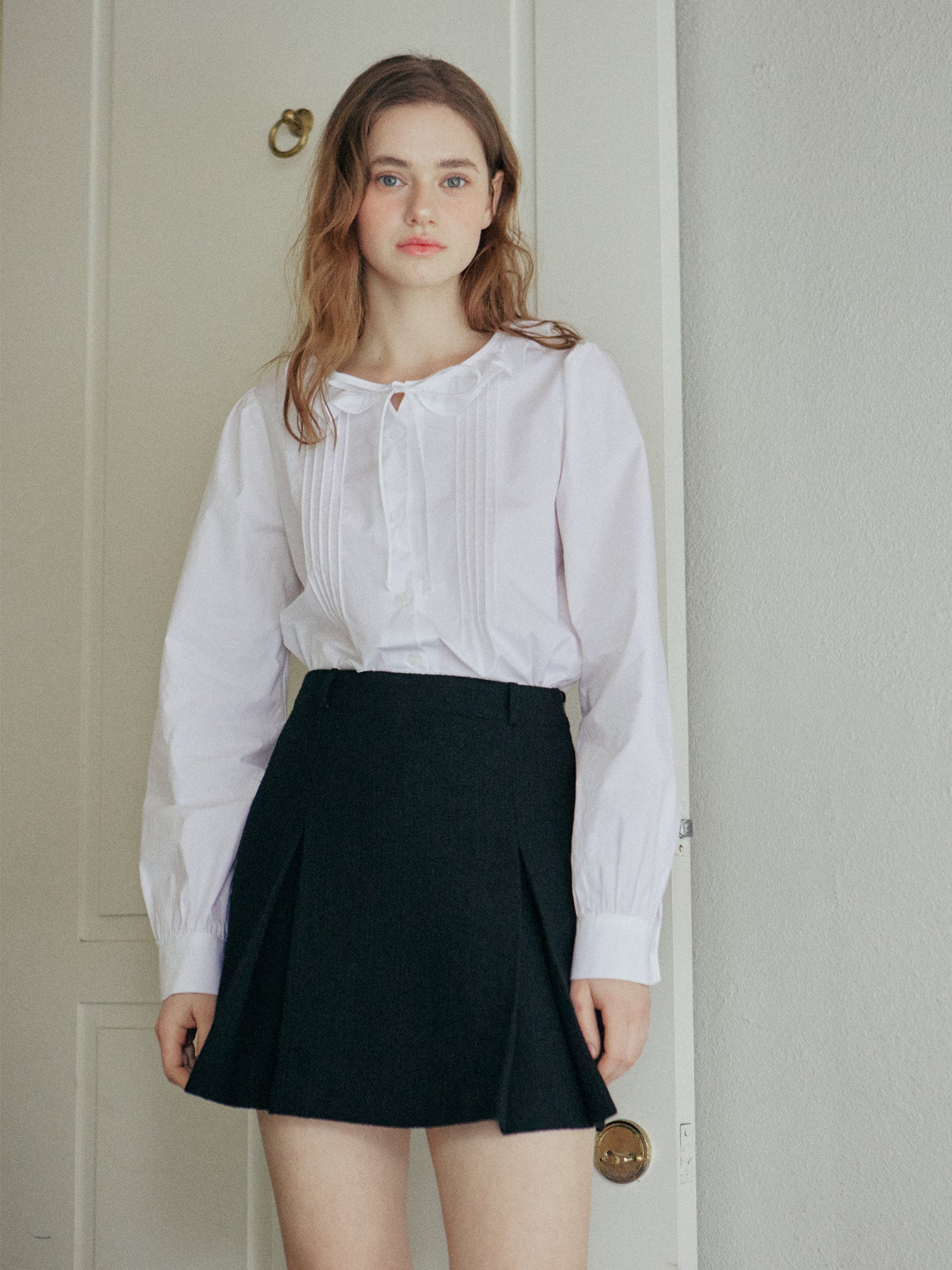 FRILL TUCKED SHIRT_WHITE