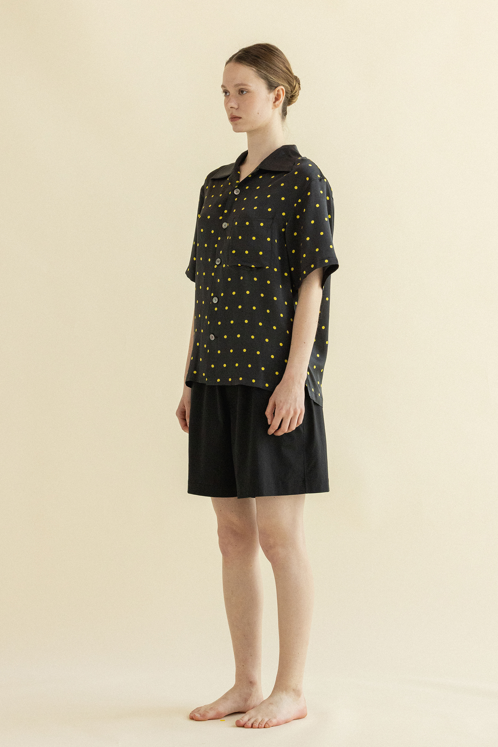 CHEMISE BOWLING À POIS CITRON_NOIR