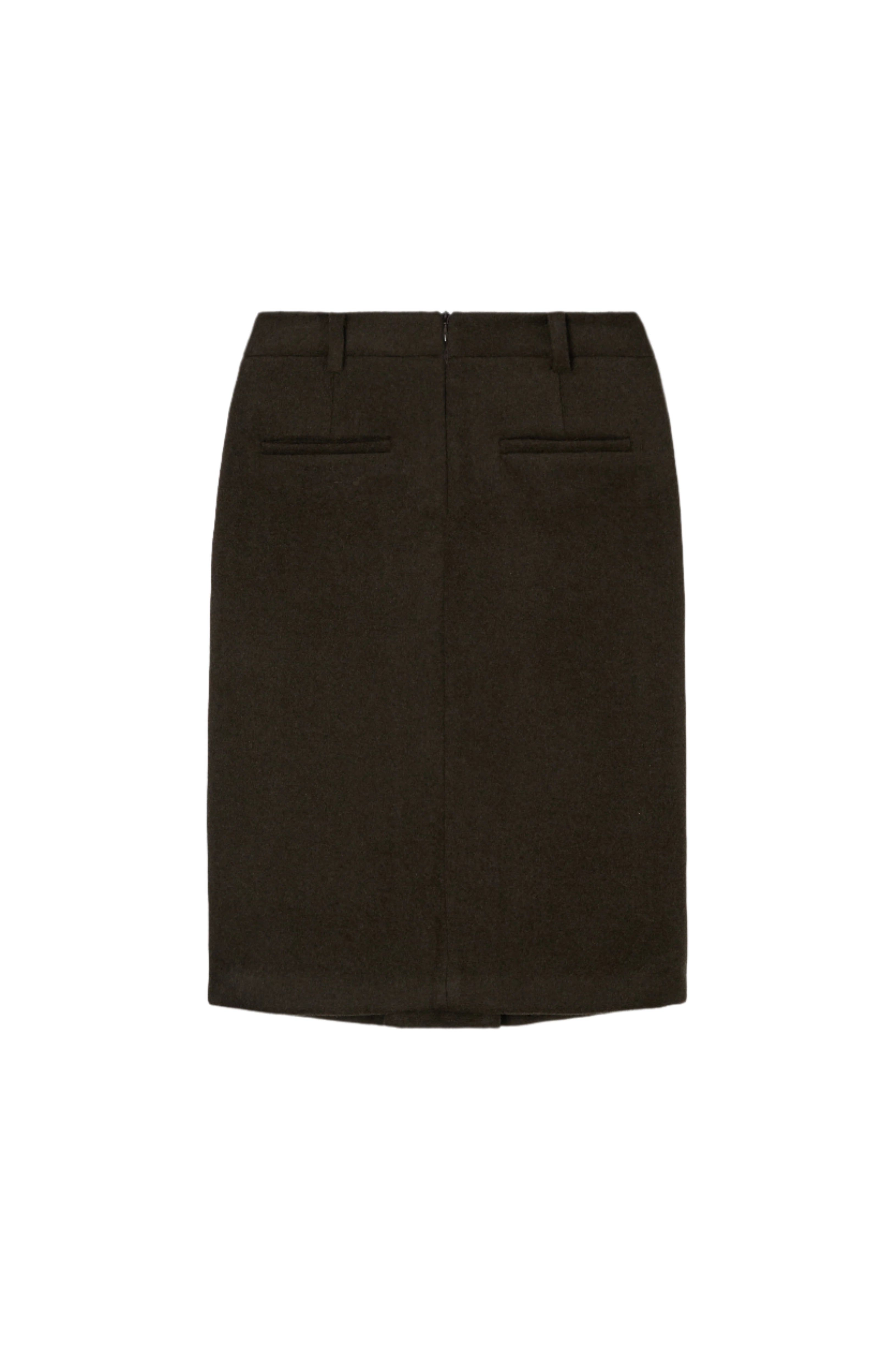 WOOL BLEND FRONT TUCK SLIM SKIRT_BROWN