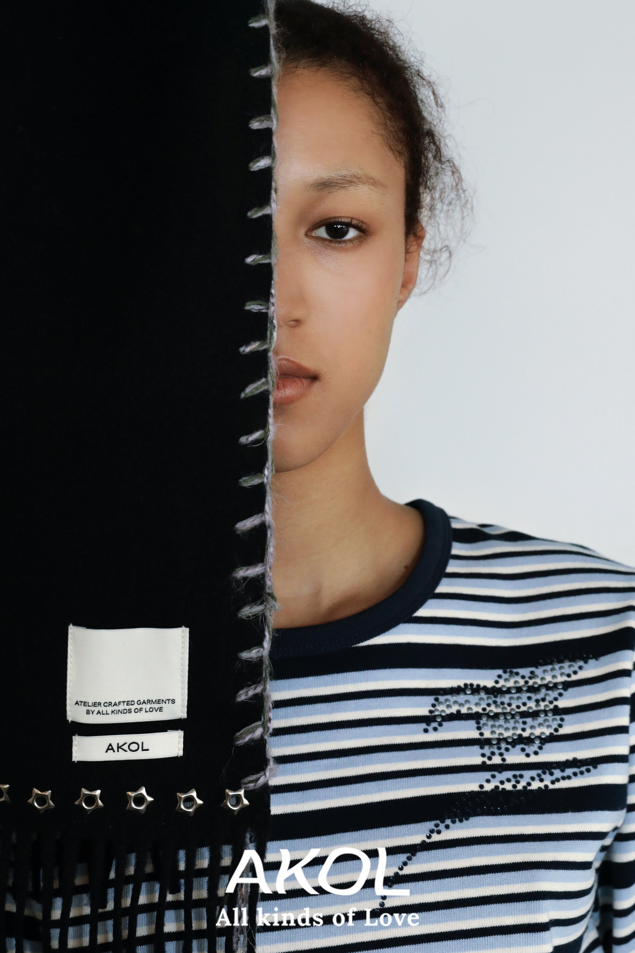 MOTIF STRIPE COTTON TOP_BLUE
