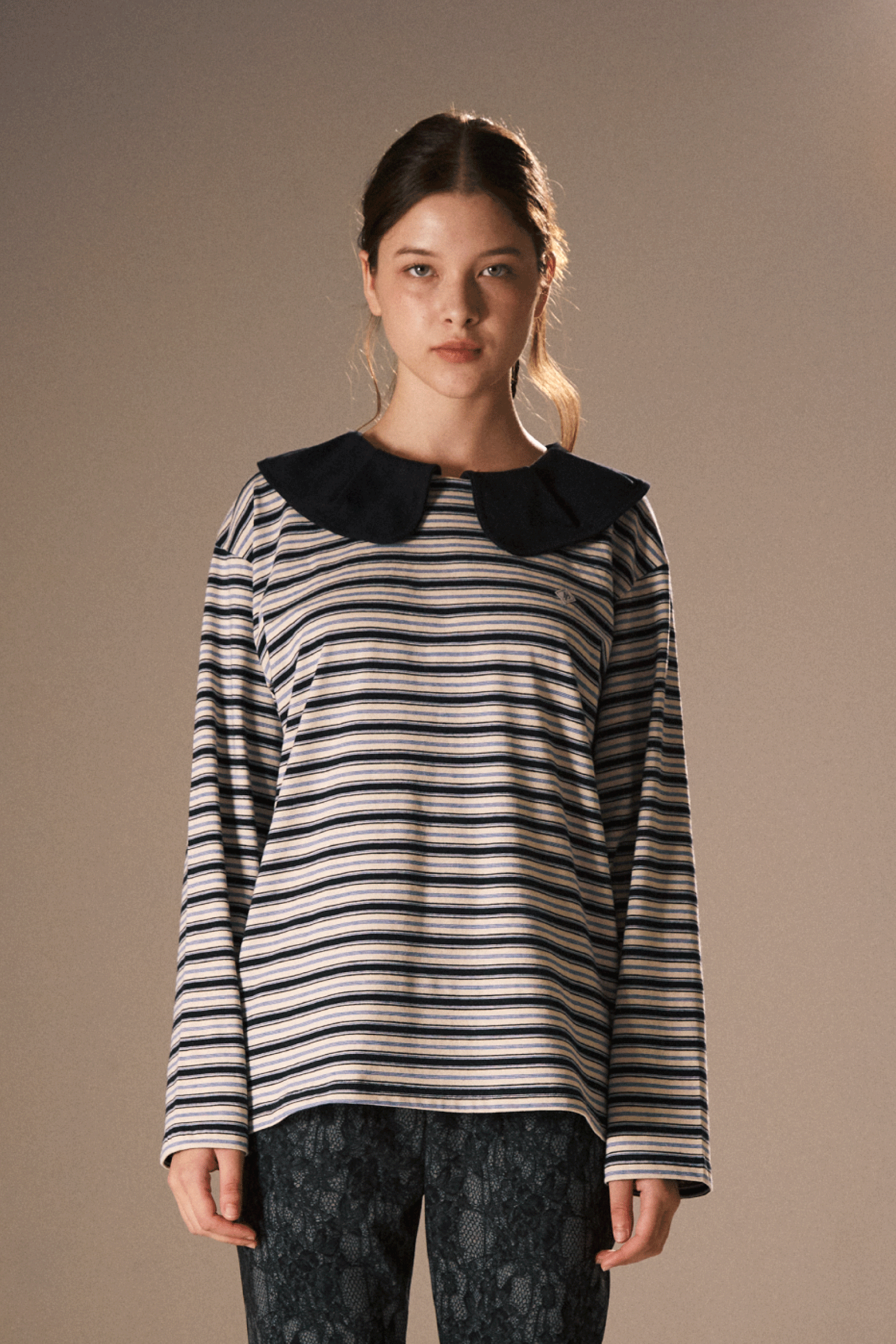 STRIPE BIG COLLAR TOP_NAVY
