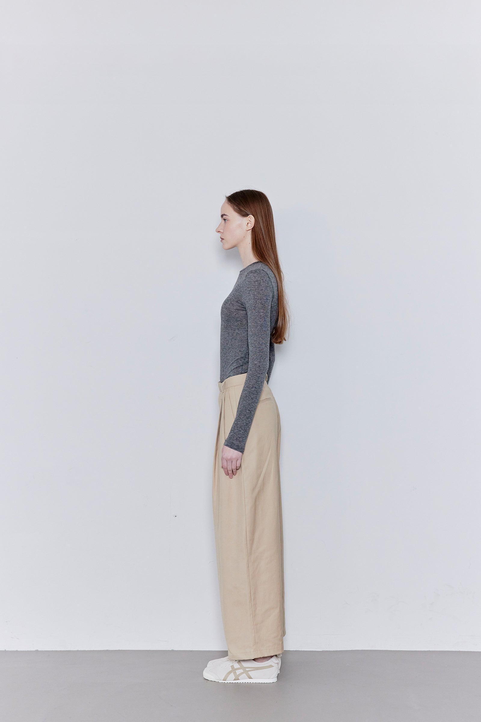 COTTON PINTUCK PANTS_BEIGE